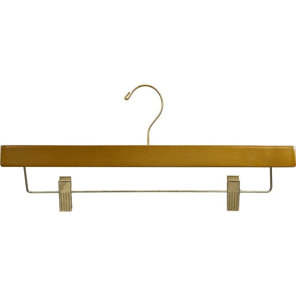 Extra Long Wooden Bottoms Hanger with Honey Finish and Adjustable Cushion Clips, 16.25 inch Pant Hanger with Brass Hardware - Box of LOAQNJ_TGEE