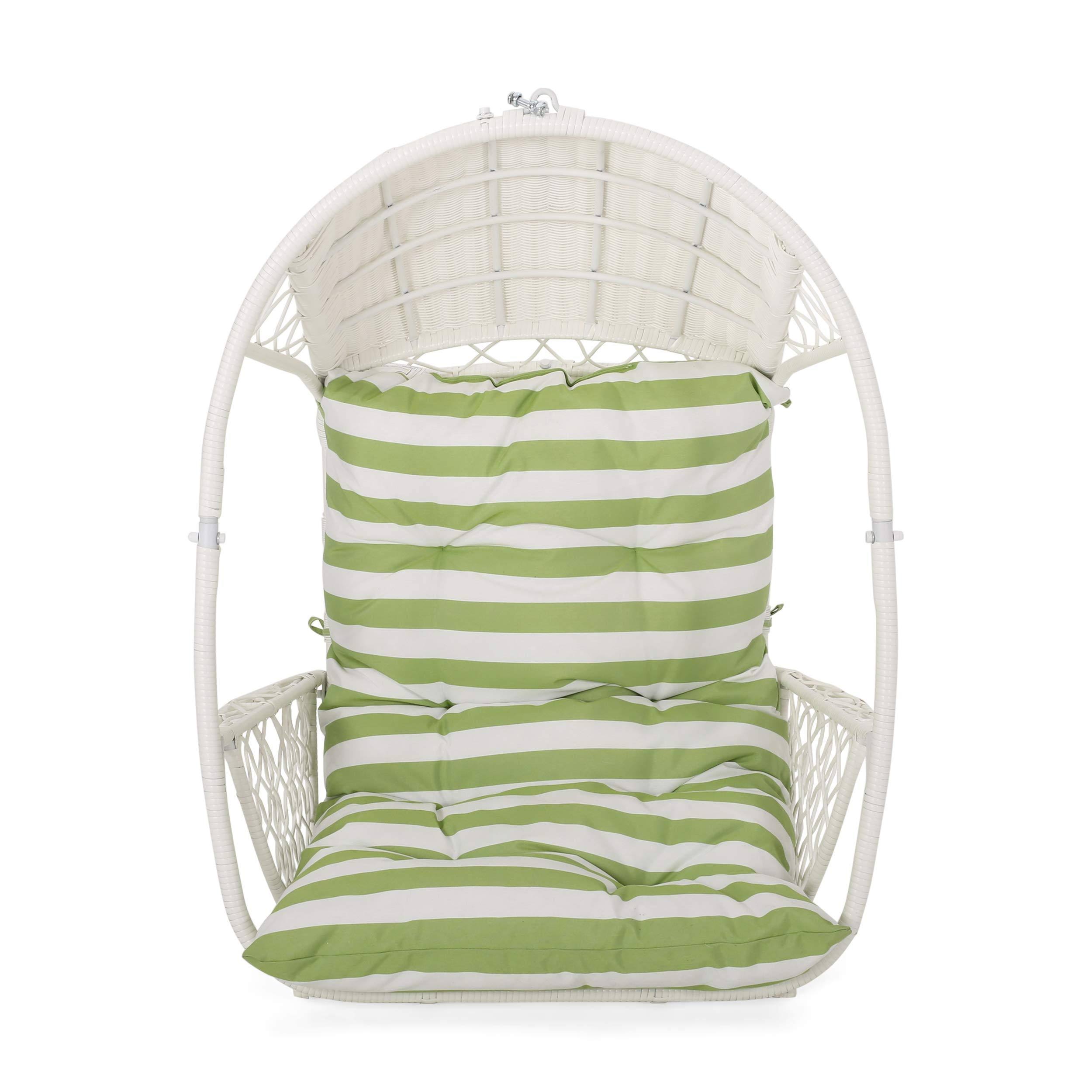 Malia Outdoor Wicker Hanging Chair (Stand Not Included) White/Green - Christopher Knight UFH7XI_W7NW