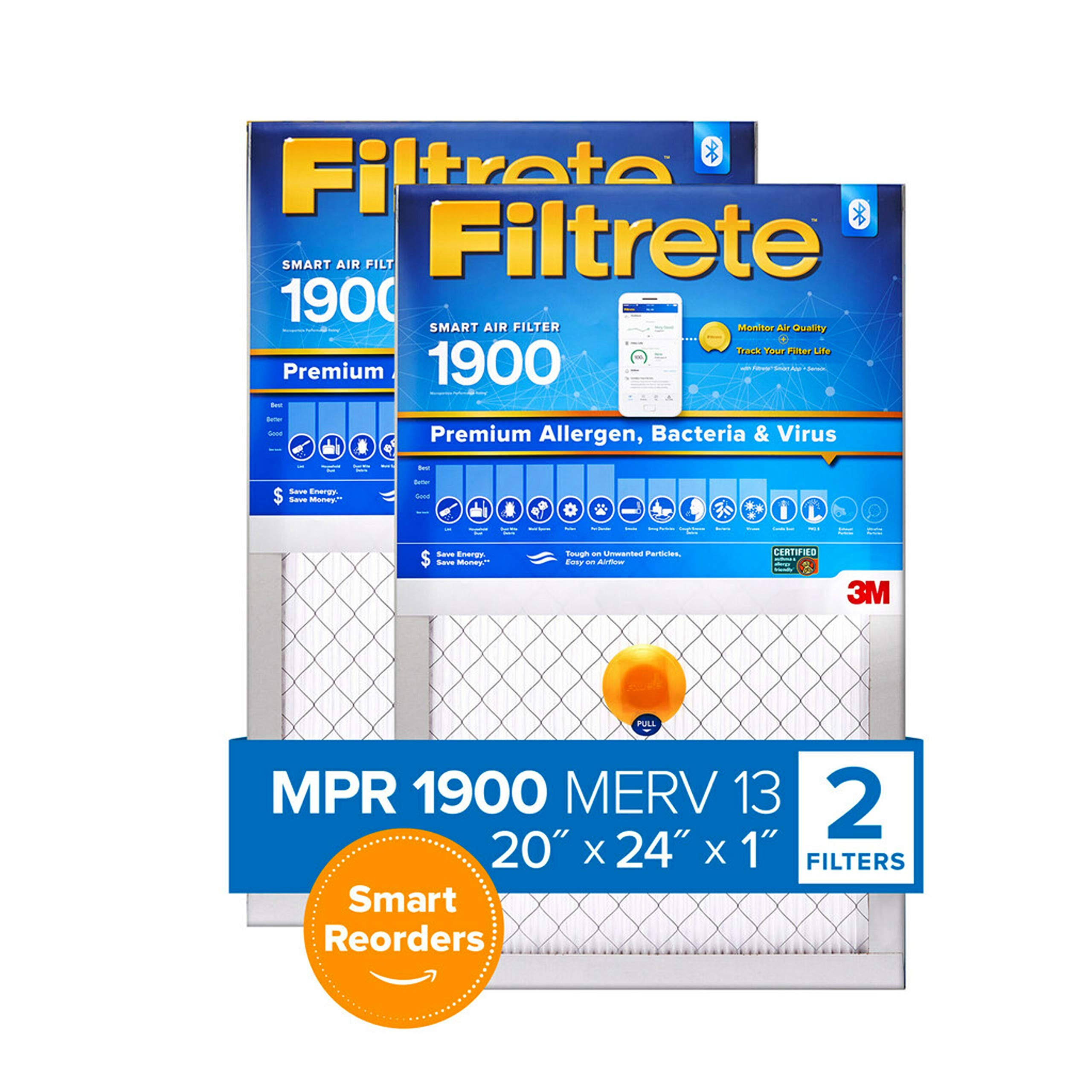 Filtrete 20x24x1 Smart Replenishable AC Furnace Air Filter, MPR 1900, Premium Allergen, Bacteria Virus, 2-QWC3G3_BMEJ