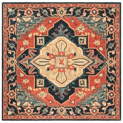 Bluffs Oriental Handmade Tufted Wool Red/Navy Area Rug World Menagerie Rug Size: Square 4' LTFX44_DSVK