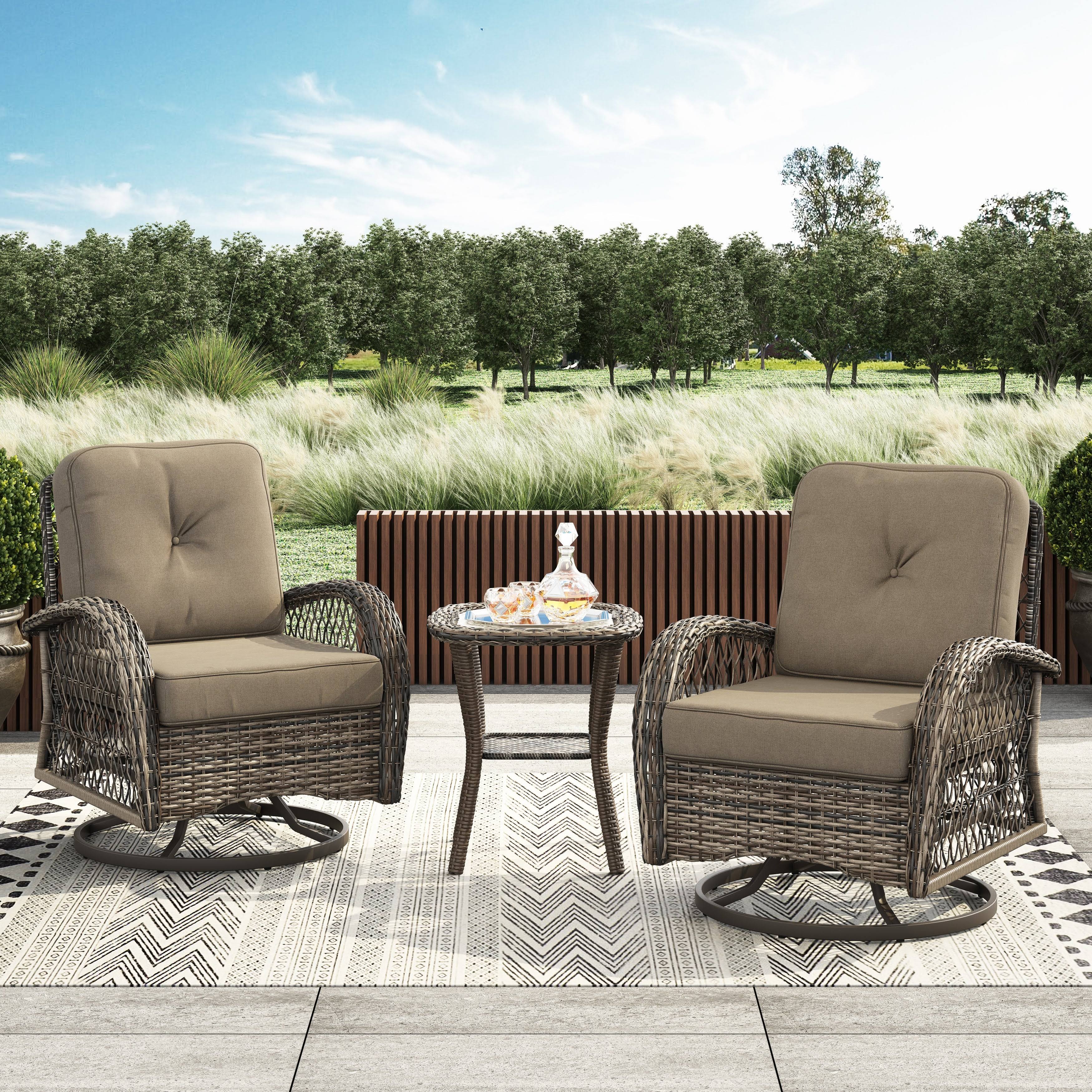 Corvus Livorno Outdoor 3 Piece Wicker Chat Set with Swivel O8QL2N_5DPV