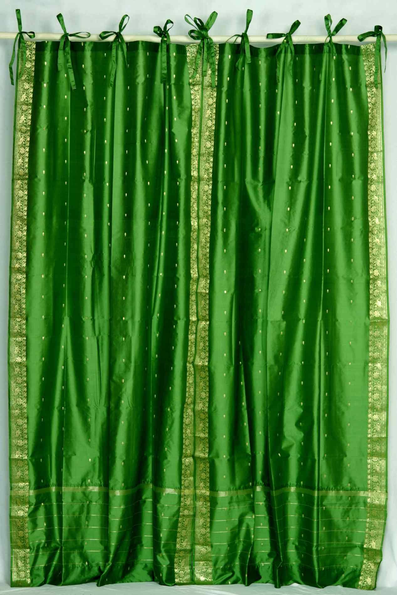 Forest Green Tie Top Sheer Sari Curtain / Drape / Panel - FB8NOM_NTLA