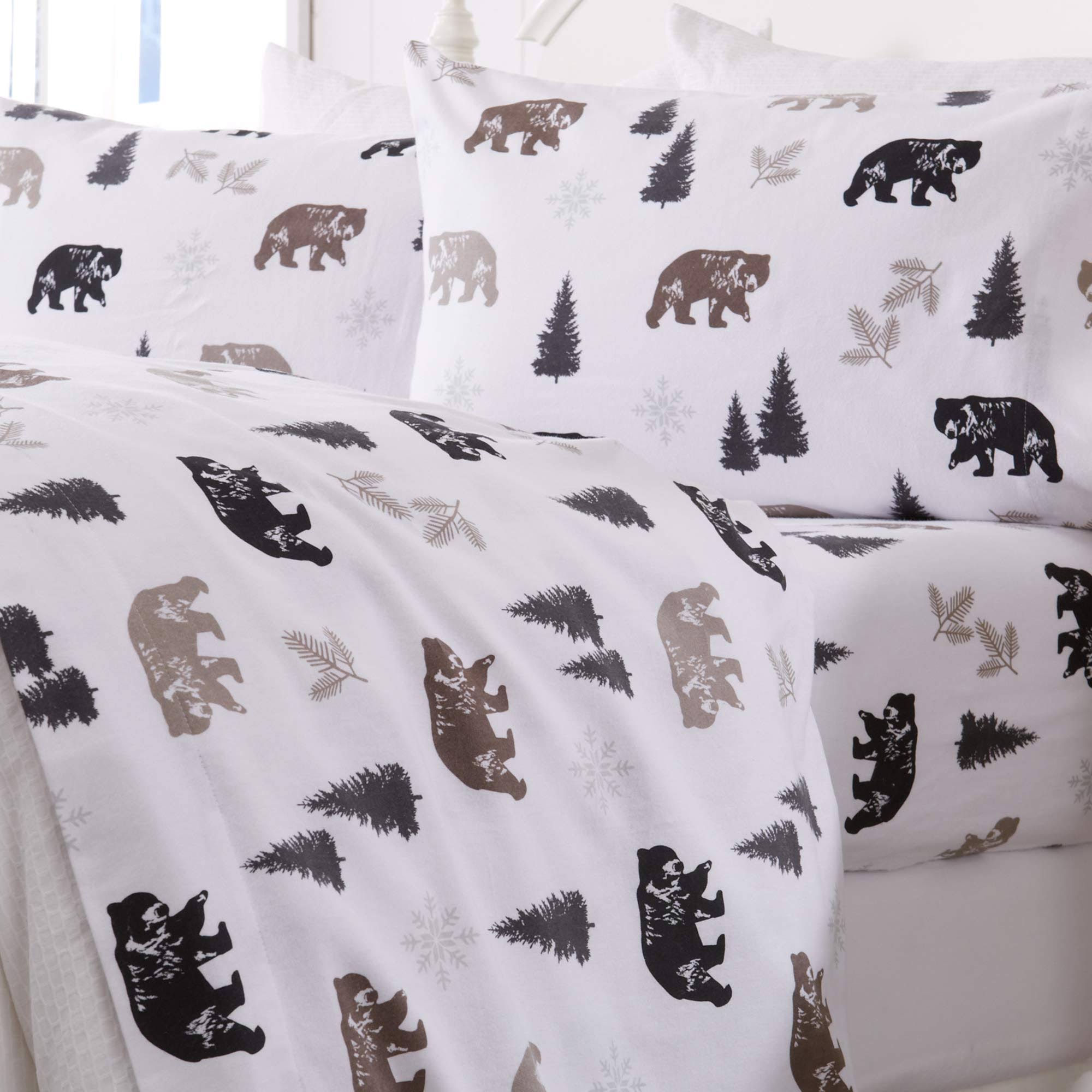 Great Bay Home 100% Cotton Flannel Lodge Printed Sheet Set Twin Extra Long Rustic DTN8QJ_FZVQ