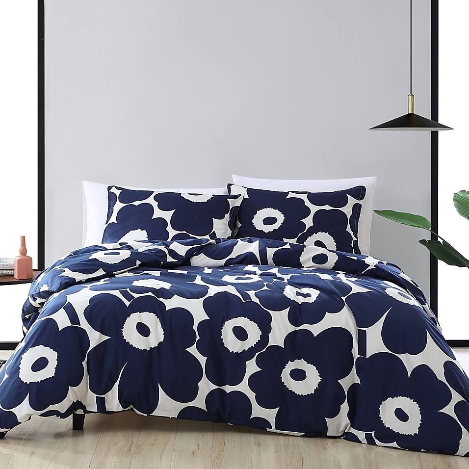 Marimekko Unikko Comforter 4 Piece Set, King - Indigo XL3GXS_WQEQ