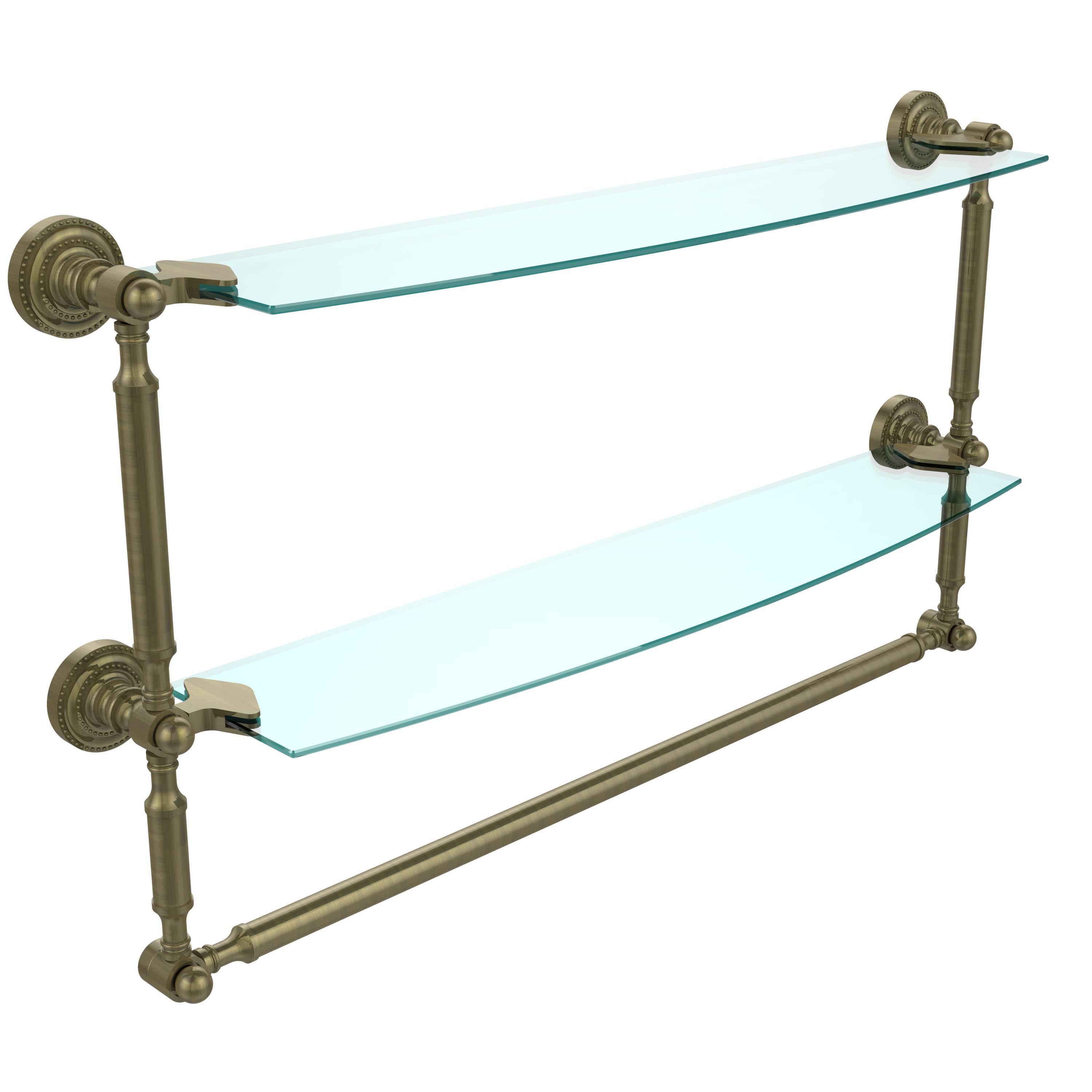 Allied Brass Dottingham Collection Two Tiered Glass Shelf with Integrated Towel Bar - Antique Brass - 24 TQD380_SR6O