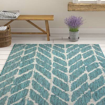 Briaca Geometric Teal Indoor/Outdoor Area Rug Wrought Studio Rug Size Rectangle 2'E4NCRG_BCNW