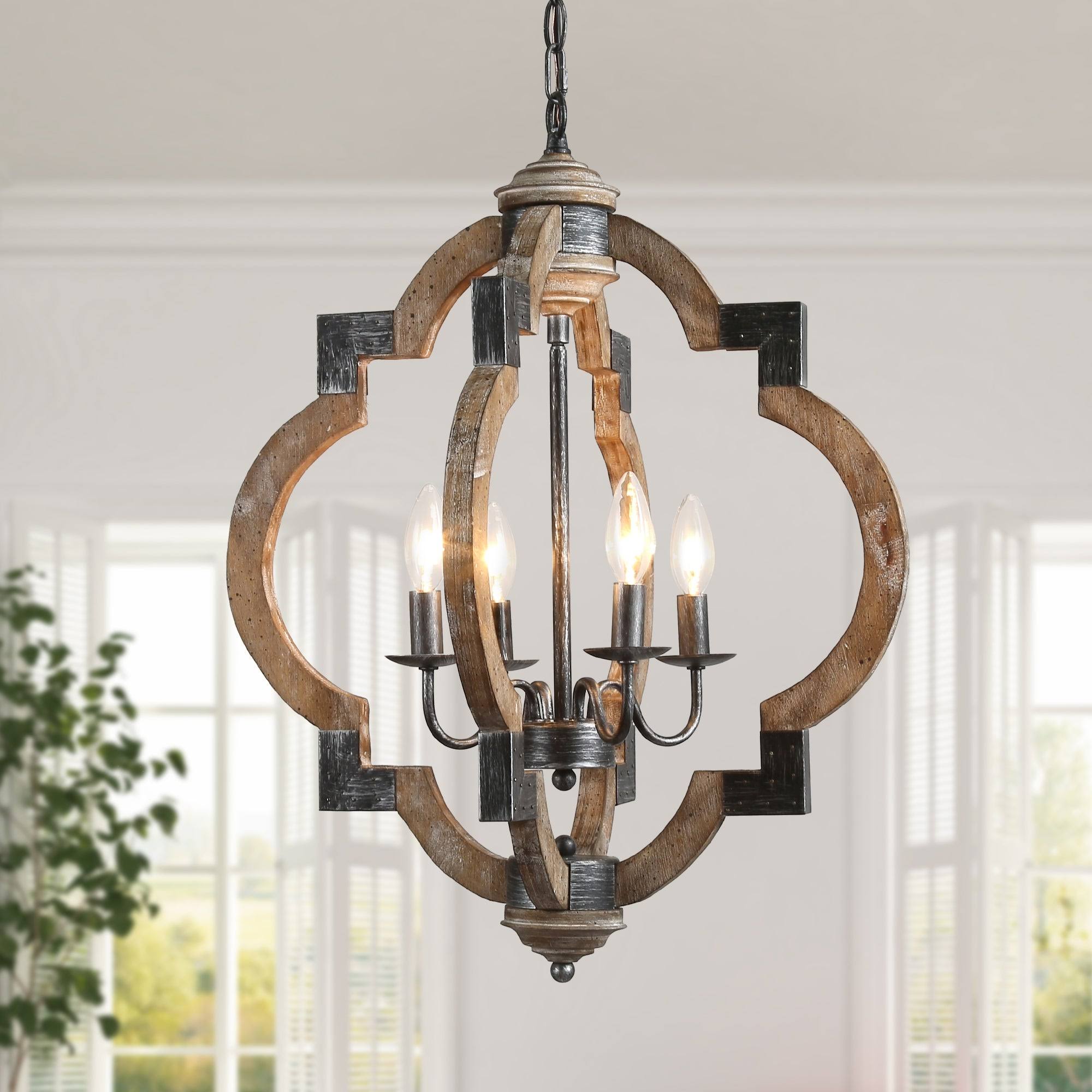 Farmhouse 4-Light Lantern Distressed Wood Chandelier for Dining Room - W19.MJ5DN5_MTOR