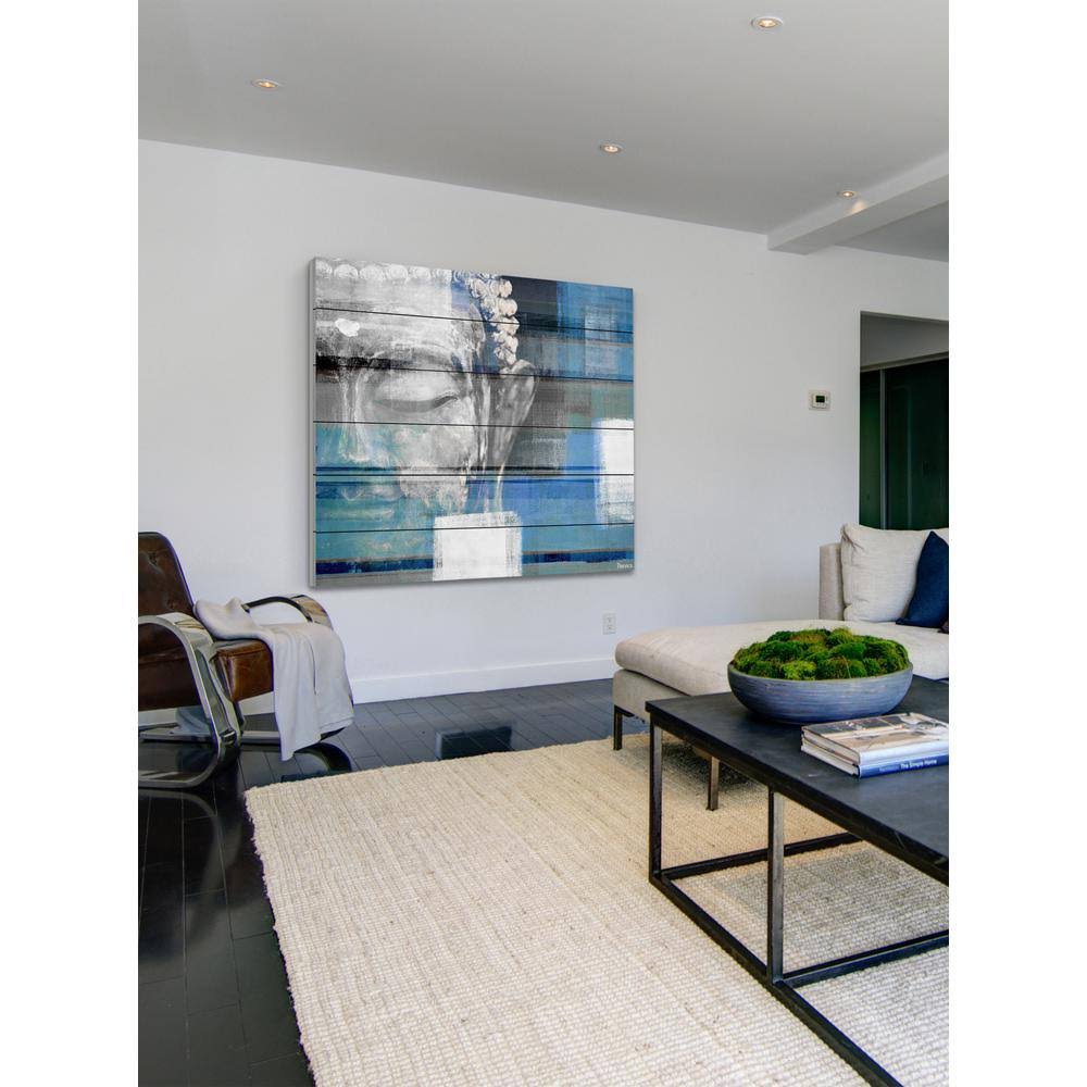 Parvez Michel 24 in. H x 24 in. W Blue Buddha by Parvez Taj Printed White Wood Wall Art, Multi-QJNAGQ_GWCD