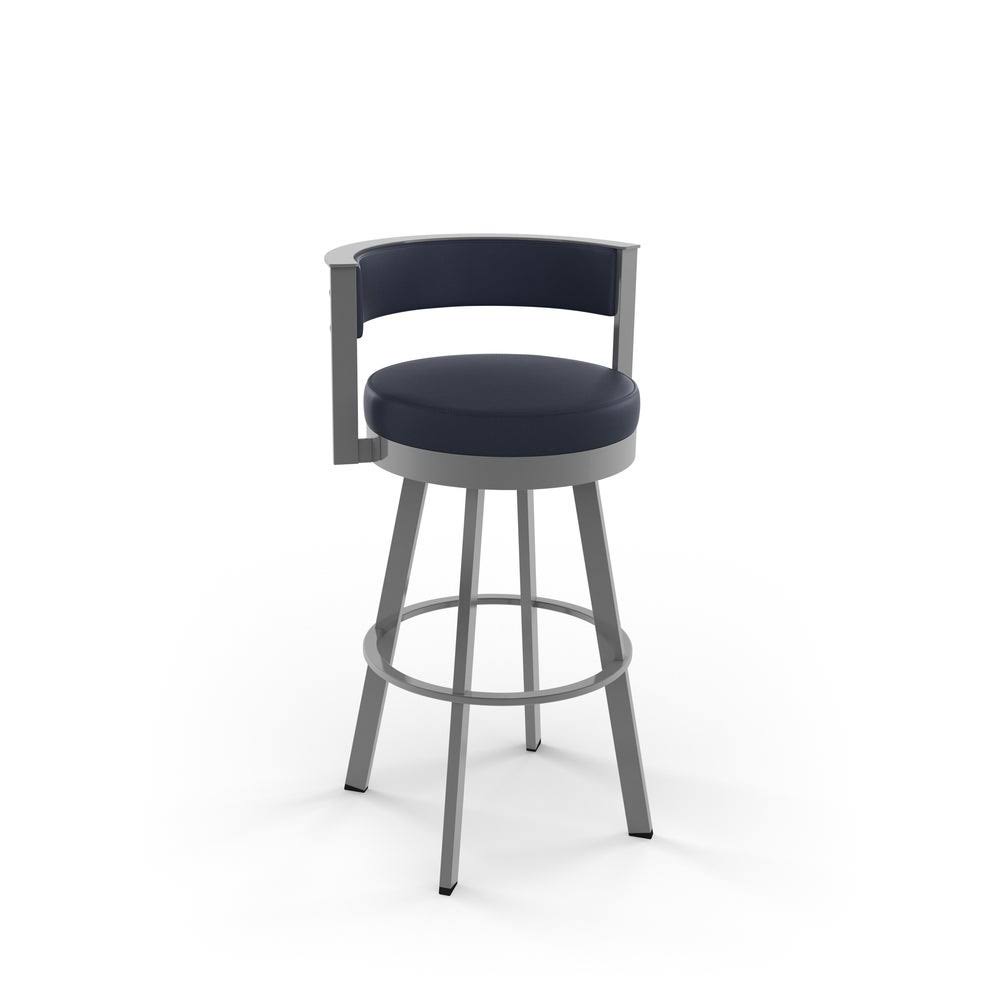 Amisco Browser Swivel Bar Stool - Navy Blue Faux Leather / Glossy Grey FCVRLW_BCI4