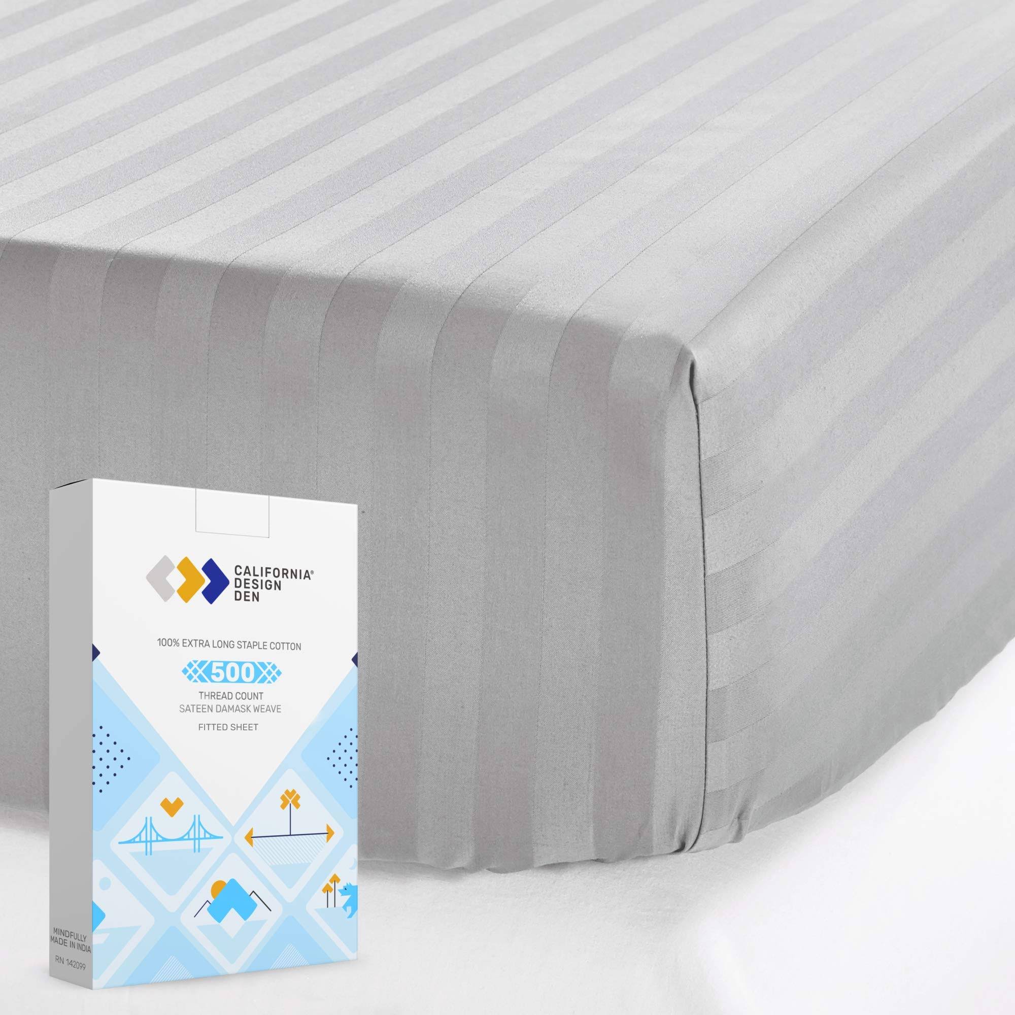 Silky Soft Sateen Striped Fitted Sheet California King / Light Gray / 100% Cotton - 500 Thread P3FTG1_UFQX