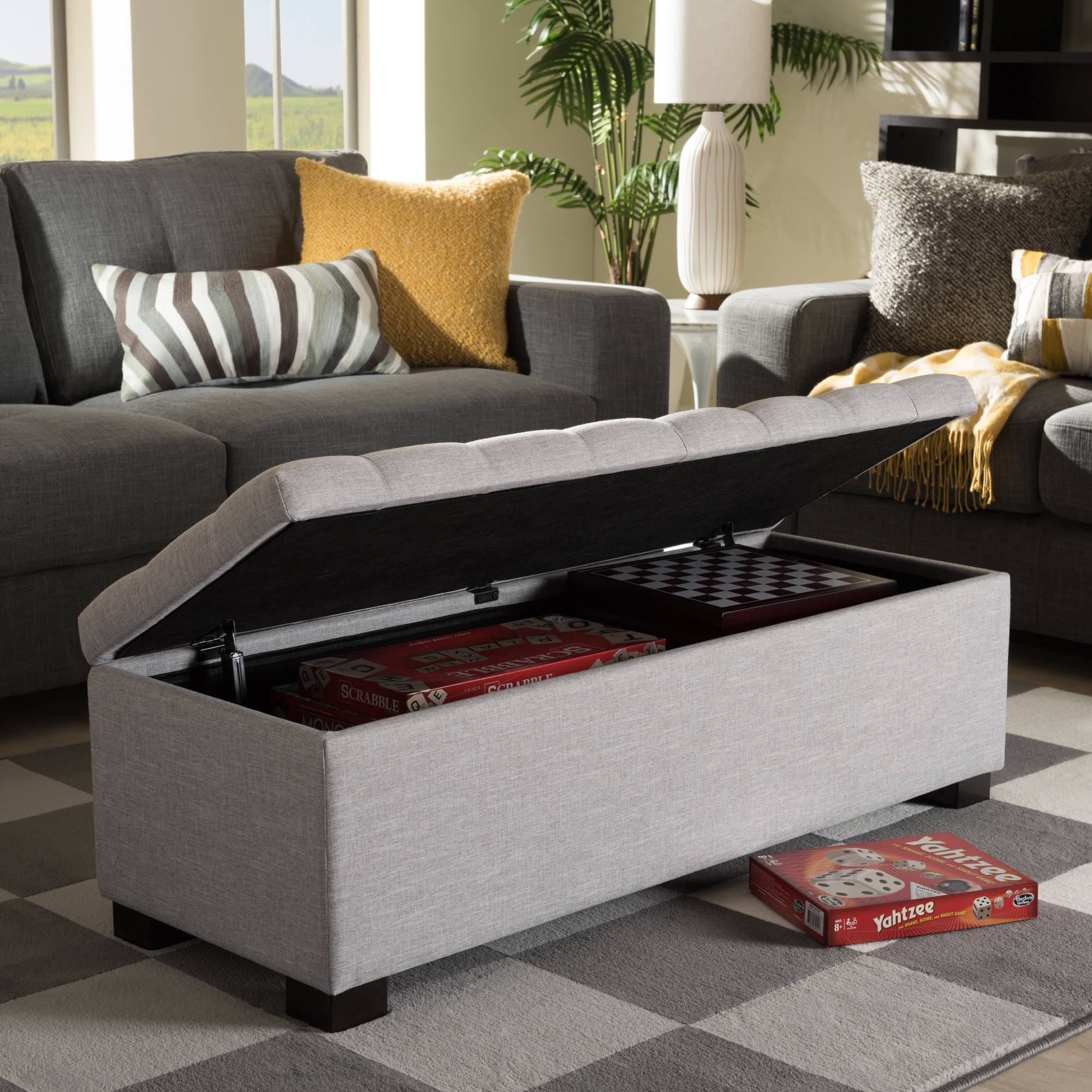 Baxton Studio Alcmene Modern and Contemporary GRAYISH Beige Fabric Upholstered Grid-Tufting Storage Ottoman ZVUBRC_4PZA