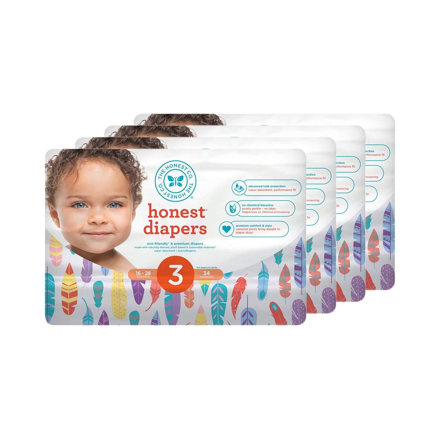 Honest Baby Diapers, Painted Feathers, Size 3 (136 Count) LNAKHH_EKZ5