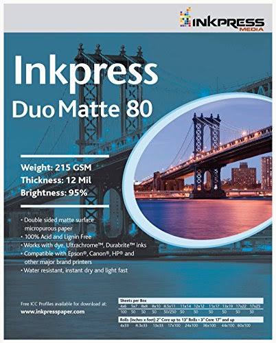 Inkpress Duo Matte 80 Inkjet Paper 215 GSM Weight 12 Mil Thickness 95% Brightness Double Sided XWSL3N_TMG3
