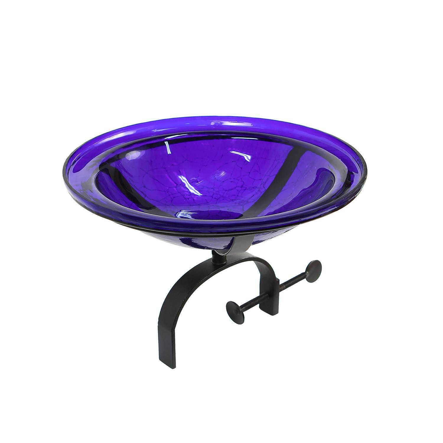 Cobalt Blue Crackle Glass Birdbath Bowl 12 inch / Birdbath with Over Rail R8KKBB_FYTX