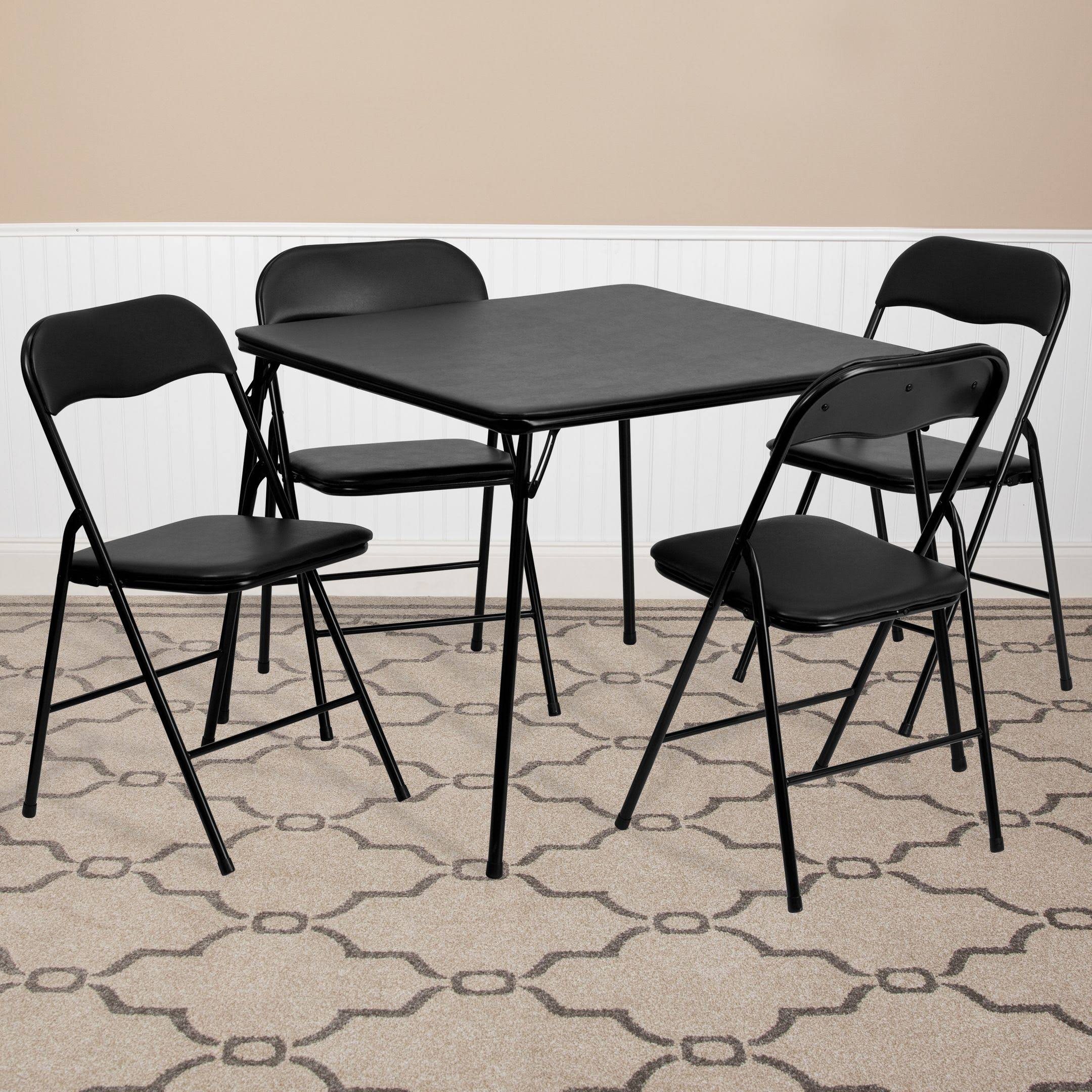 Emma + Oliver 5 Piece Black Folding Game Room Card Table and Chair GZIV6D_EUH6