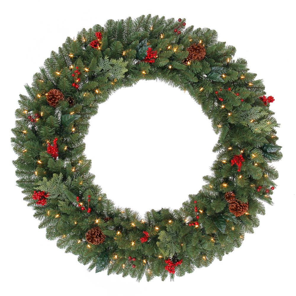 48 in. Winslow Fir Battery Operated Pre-Lit LED Artificial Christmas Wreath with 436 Tips and 120 Warm White XDOVWS_YD5P