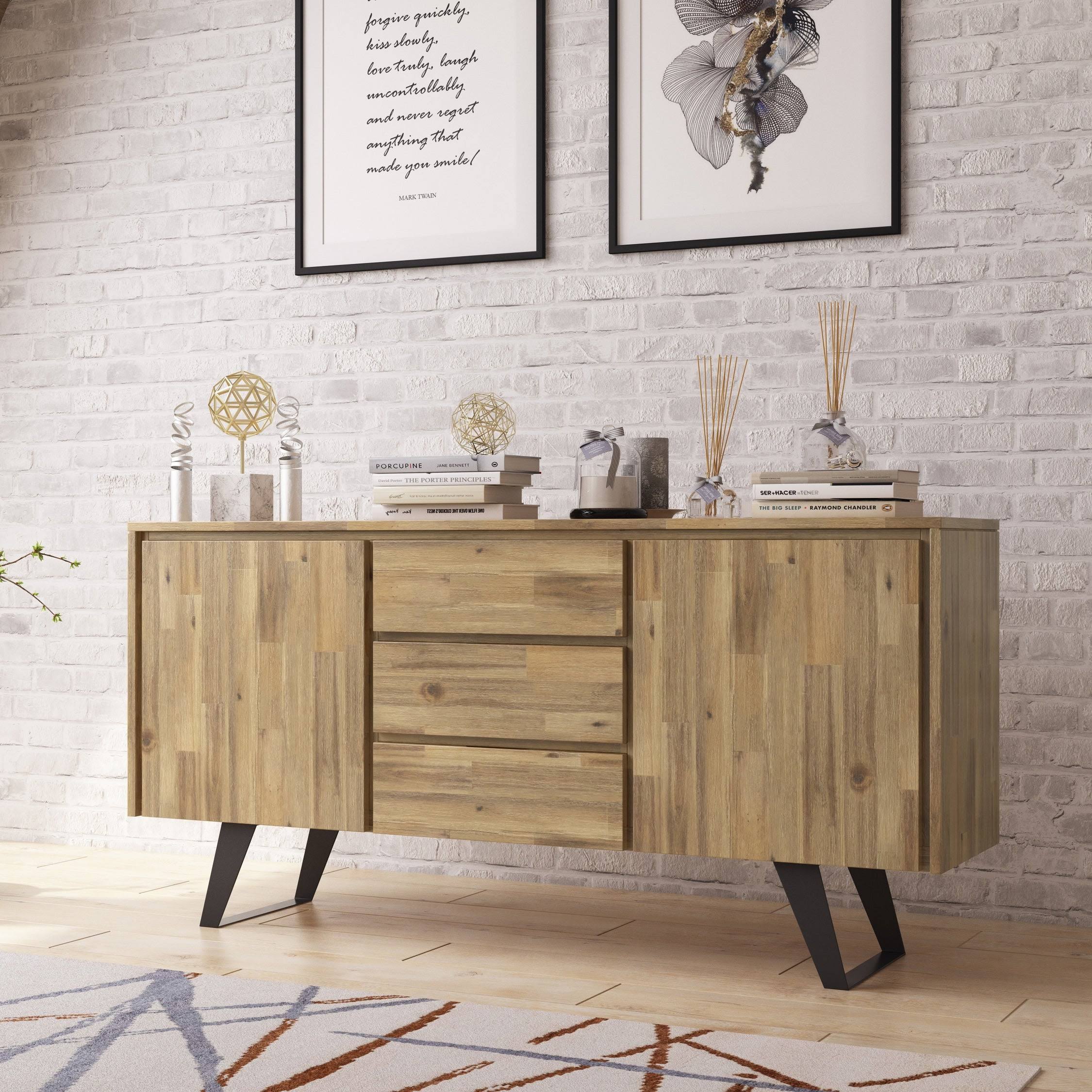 Wyndenhall Mitchell Solid Acacia Wood and Metal 60 inch Wide Rectangle Modern Industrial Sideboard Buffet - 60'' x 17'' x 30 - UKO5S2_I8MP