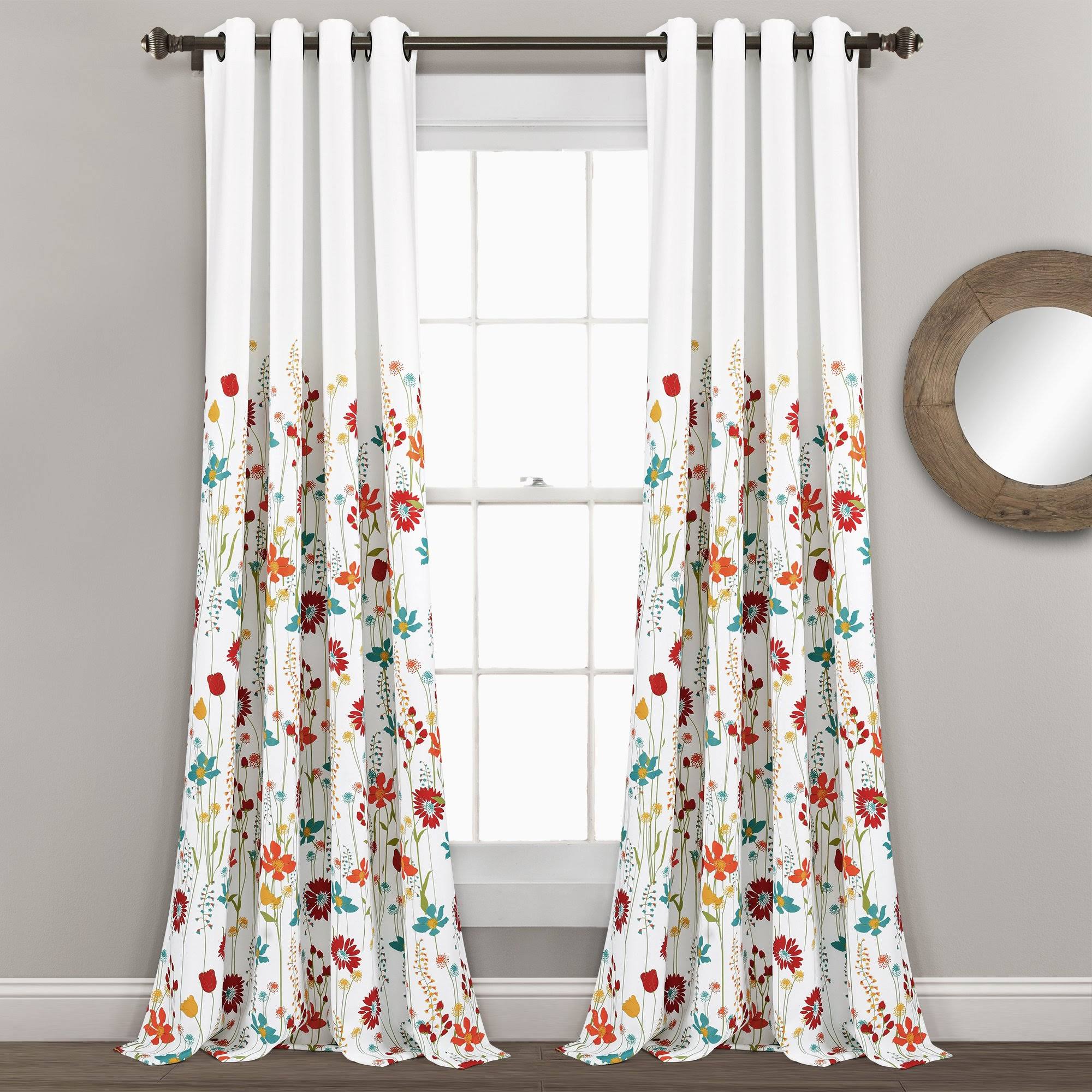 Clarissa Floral Room Darkening Window Curtain Panels Turquoise/Tangerine 52X95 WDGUK3_WPUK