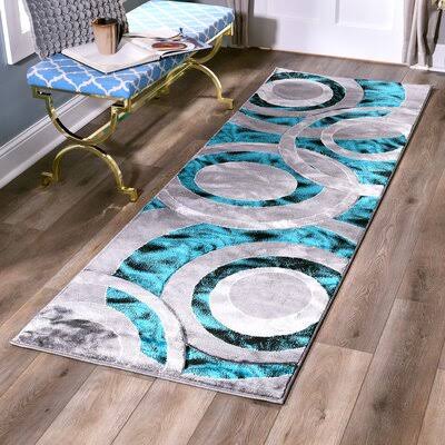 Adonia Geometric Turquoise/Gray Area Rug Wrought Studio Rug Size Runner 2' x 12' QKMIKB_EAOK