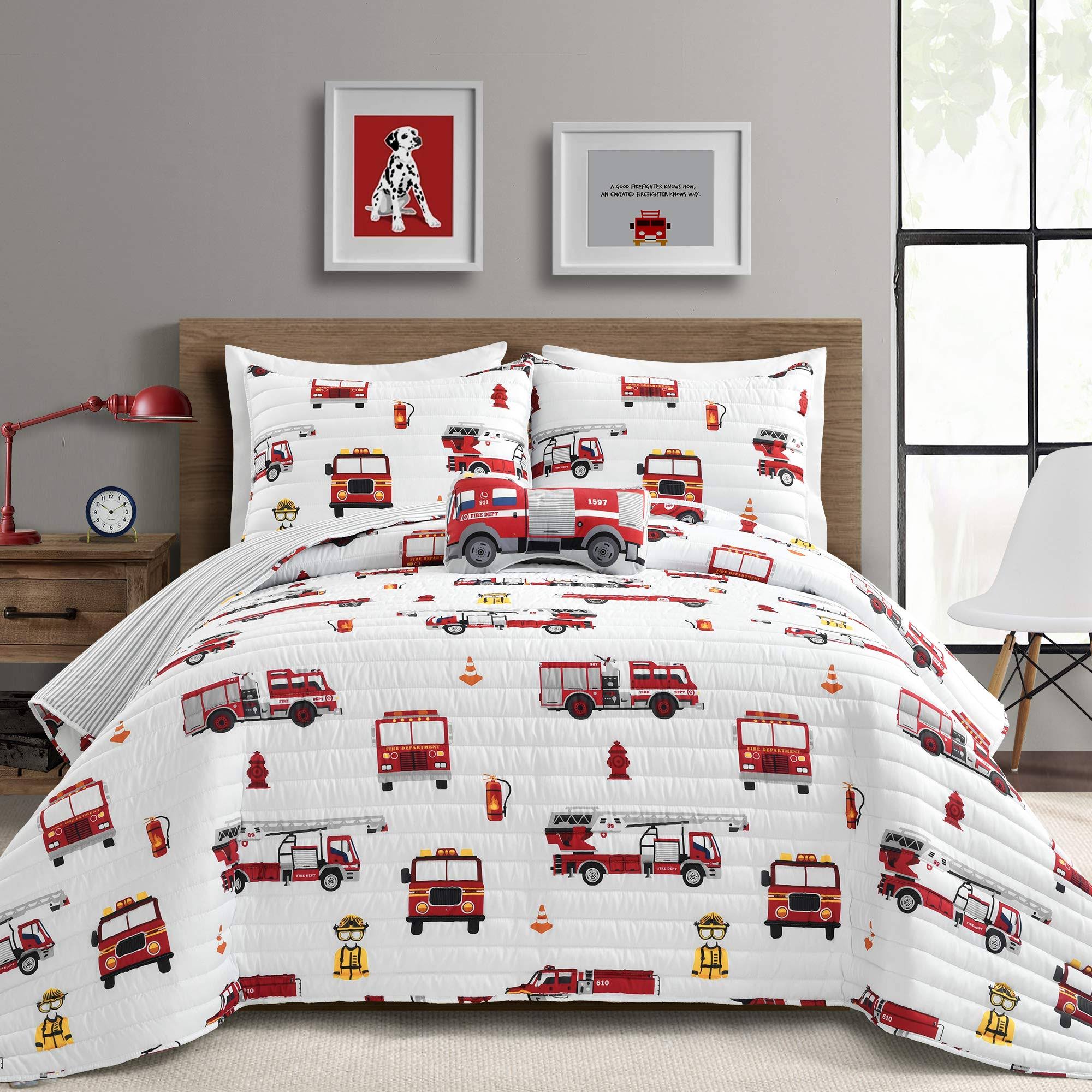 Make A Wish Fire Truck Quilt Red/White 4pc Set Full/U6XJAD_VIKL