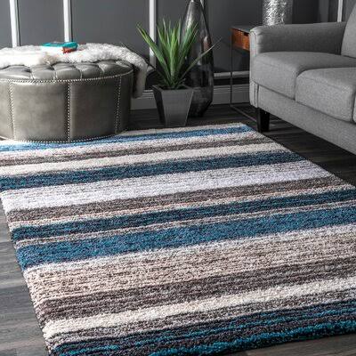 West Valley City Striped Handmade Tufted Brown/Teal Blue Area Rug Langley Street Rug Size Rectangle 7' x 9' FPVJAT_HQBP