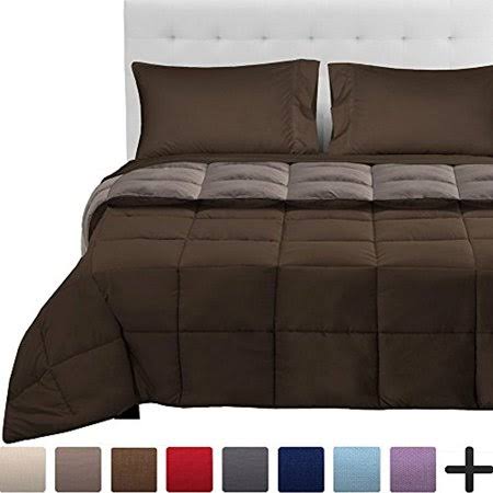 Bare Home 5-Piece Reversible Bed-in-a-Bag - Queen (Comforter Cocoa / Taupe, Sheet Set Cocoa), WSXKPC_HDQ6