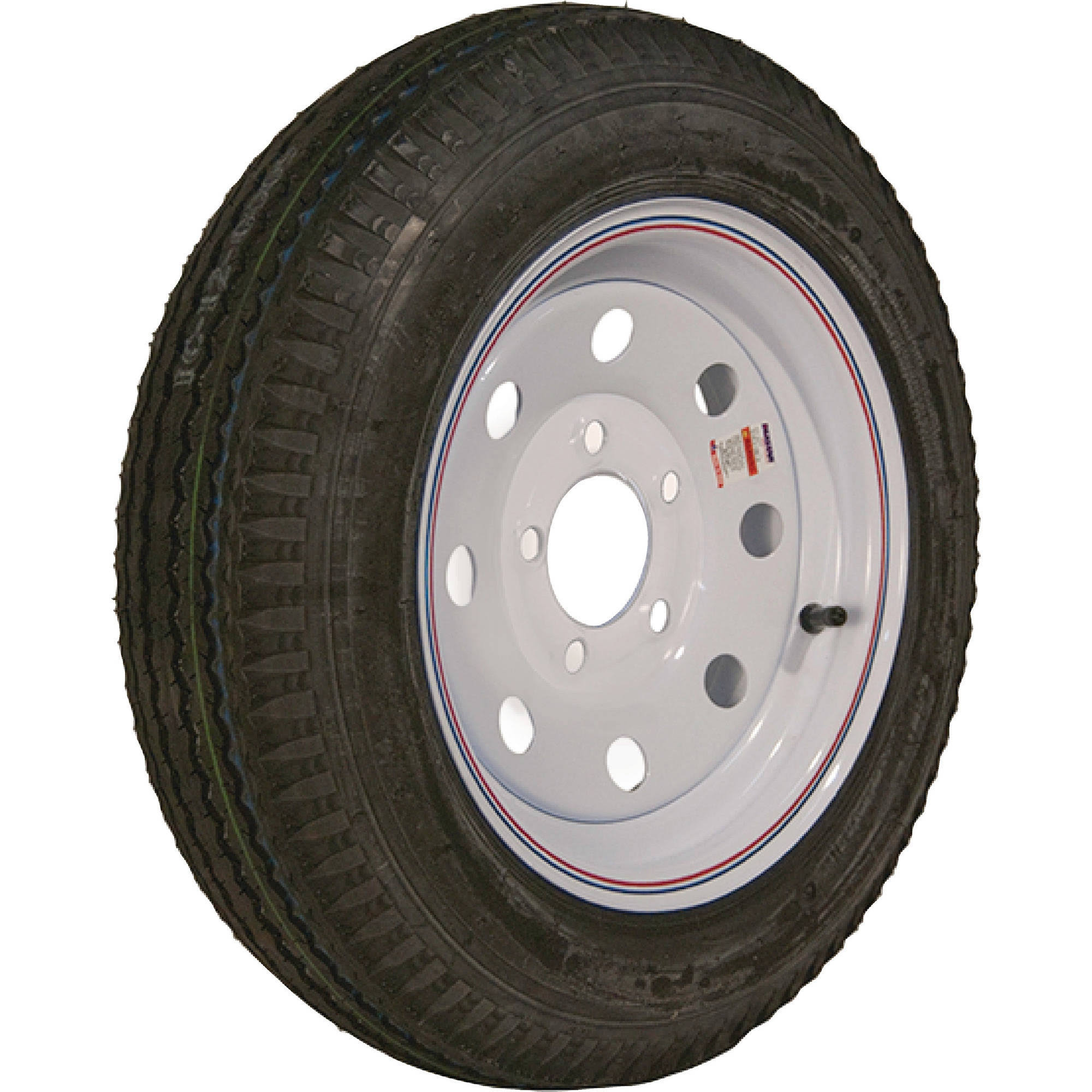 Loadstar Bias Tire and Wheel Rim Assembly K353 480-12 5 Hole 6 Ply White with Stripe Modular MDQ901_BHBG