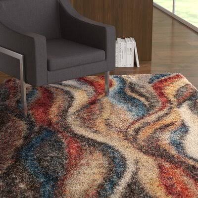 Delma Abstract Rust/Blue/Beige Area Rug Ebern Designs Rug Size Round 4' DCVT4A_OEUR