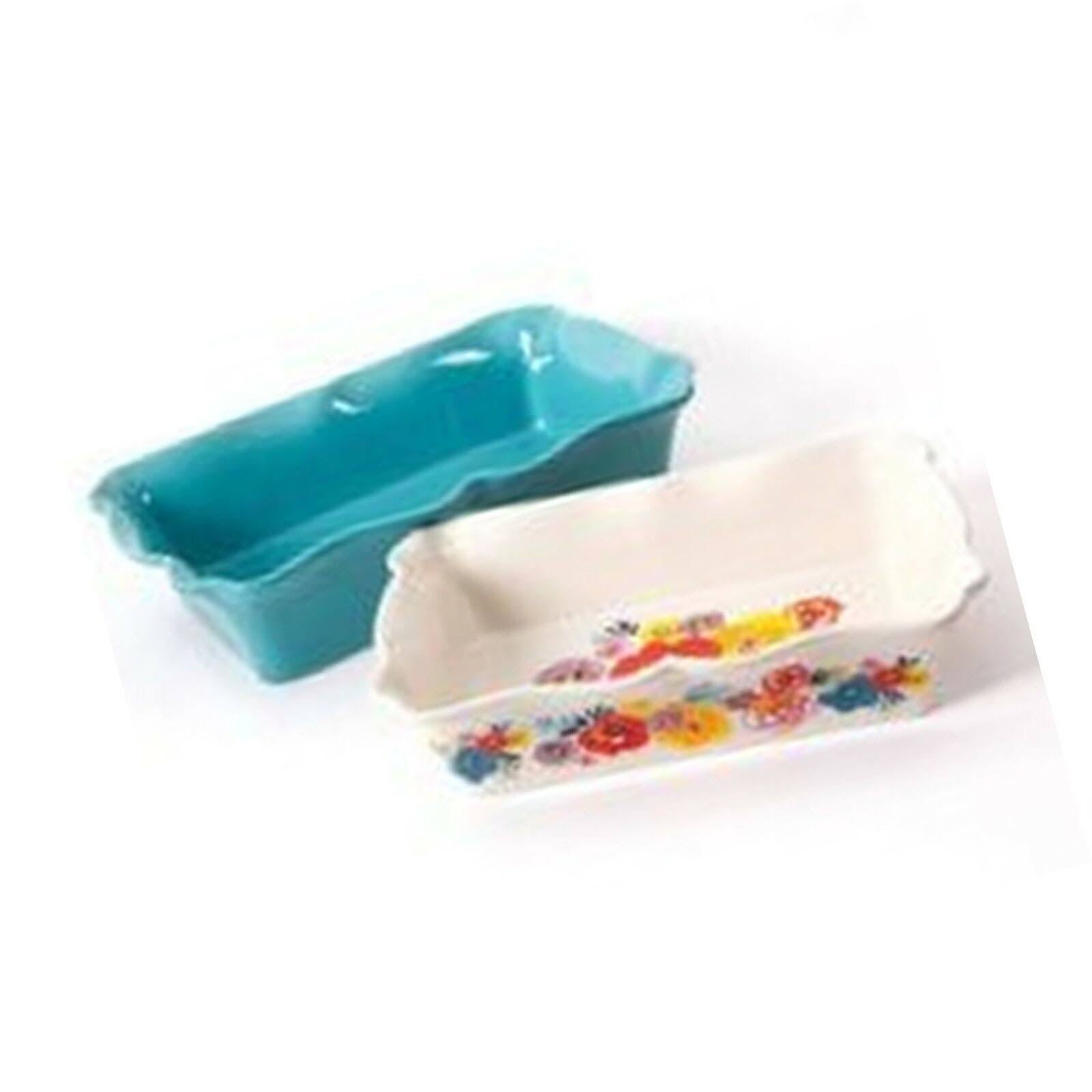 The Pioneer Woman Flea Market 2-Piece Decorated Rectangular Ruffle Top Ceramic KKUYRV_S9NX