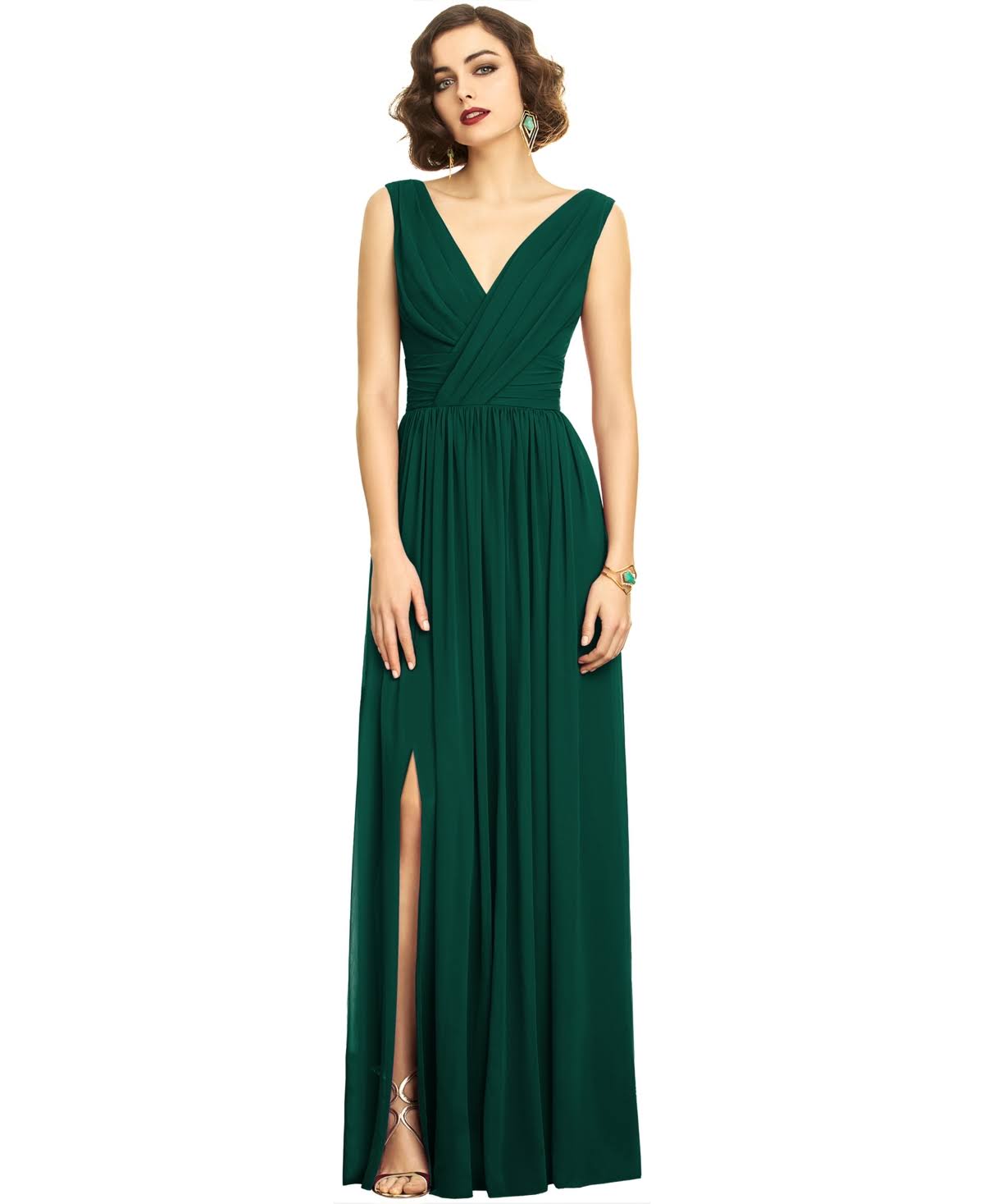 Dessy Collection Shirred Chiffon Gown - Hunter 529D7M_DTM8