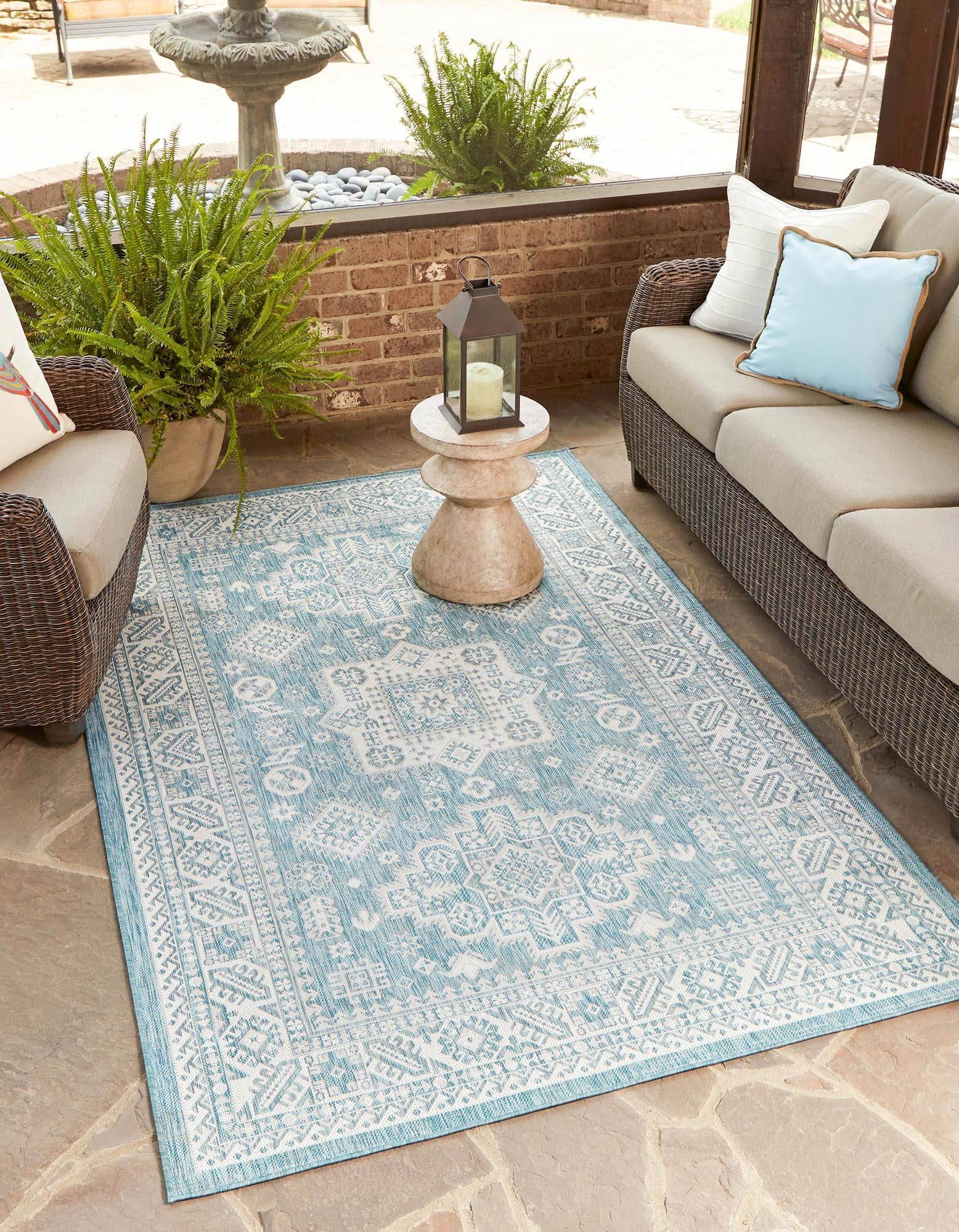 Outdoor Aztec 5x8 Aqua Blue Area Rug Indoor Outdoor LF22HQ_FO0P
