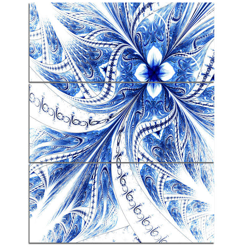 Design Art Symmetrical Ideal Blue Fractal Flower - Modern Floral Canvas Wall RSCXNU_H42T