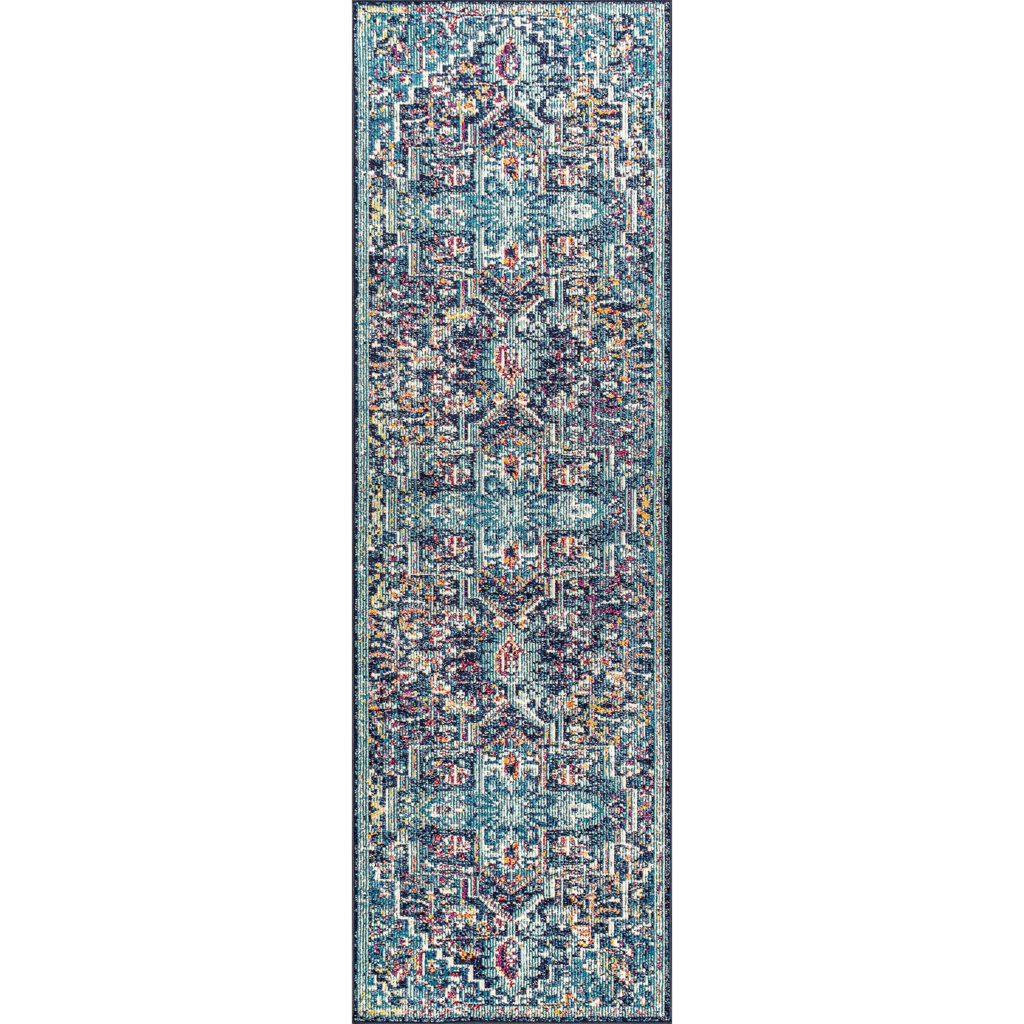 Jonathan Y Zafra Vintage Medallion Rug Peacock blue/navy 2 ft. x 8 ft. Runner 4W6AEW_AVKU