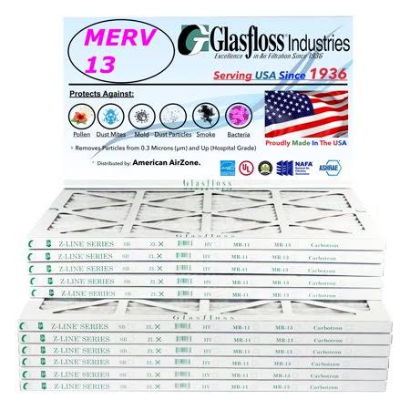 Glasfloss 14x25x1 - MERV 13 -Qty 12 - Furnace Air Filter - Made in USA (Actual Size 13.5 x 24.5x7/8 inch) R8EWNQ_LE0H