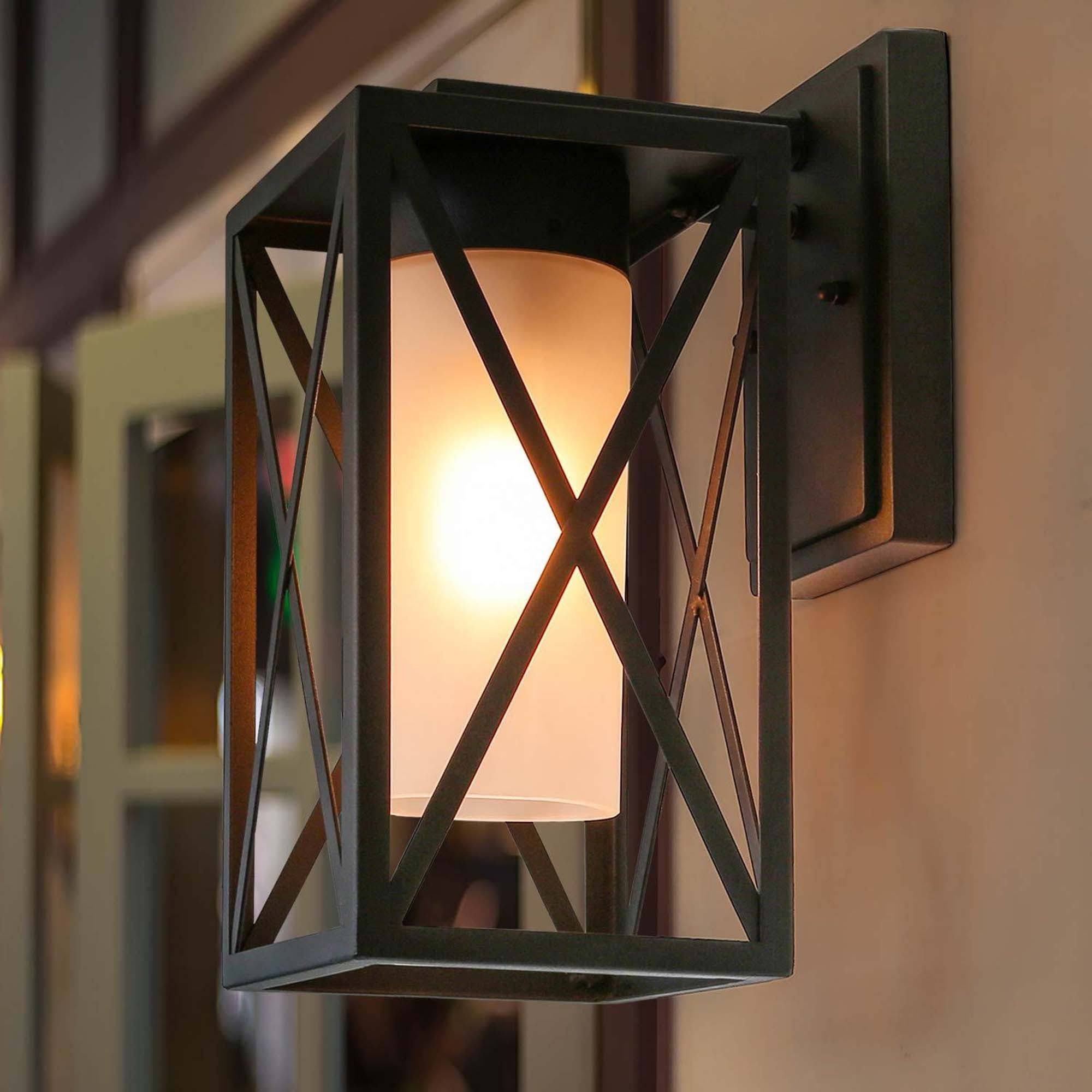 Traditional Black Metal 1-Light Glass Shade Outdoor Sconces Wall 0FHK6A_HDNX