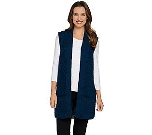 Kilronan Merino Wool Open Front Vest withPockets, Size Large, Dark AF3LLI_CQTV