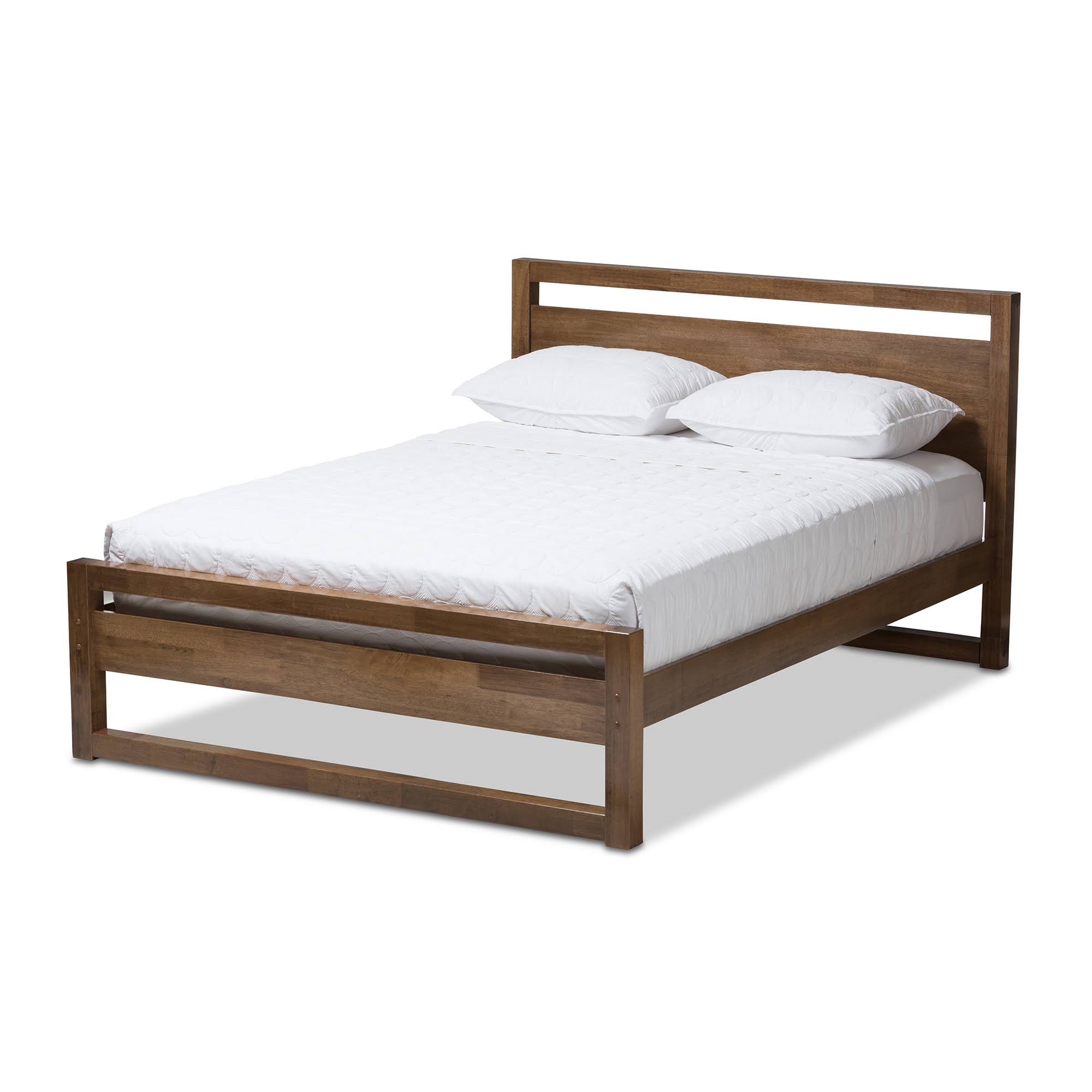 Baxton Studio Torino Mid-Century Modern Solid Walnut Wood Open Frame Style King Size Platform BWGAQU_EYSJ
