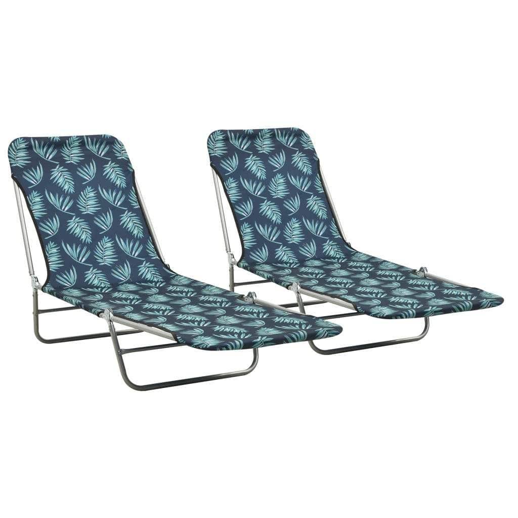vidaXL Folding Sun Loungers 2 Pcs Steel and Fabric Leaf 4EWNTD_1KSI