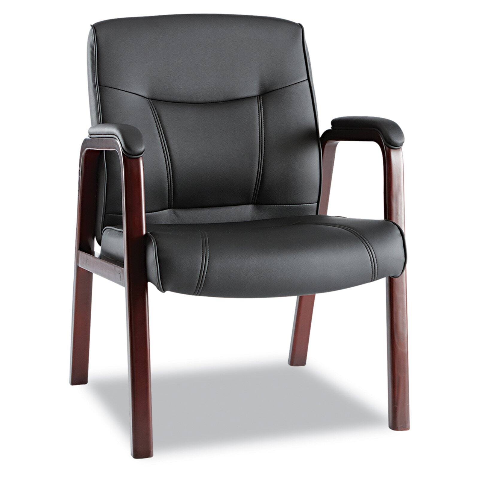 Alera Madaris Leather Guest Chair with Wood TRIM, Black/GOXVUR_3MLP