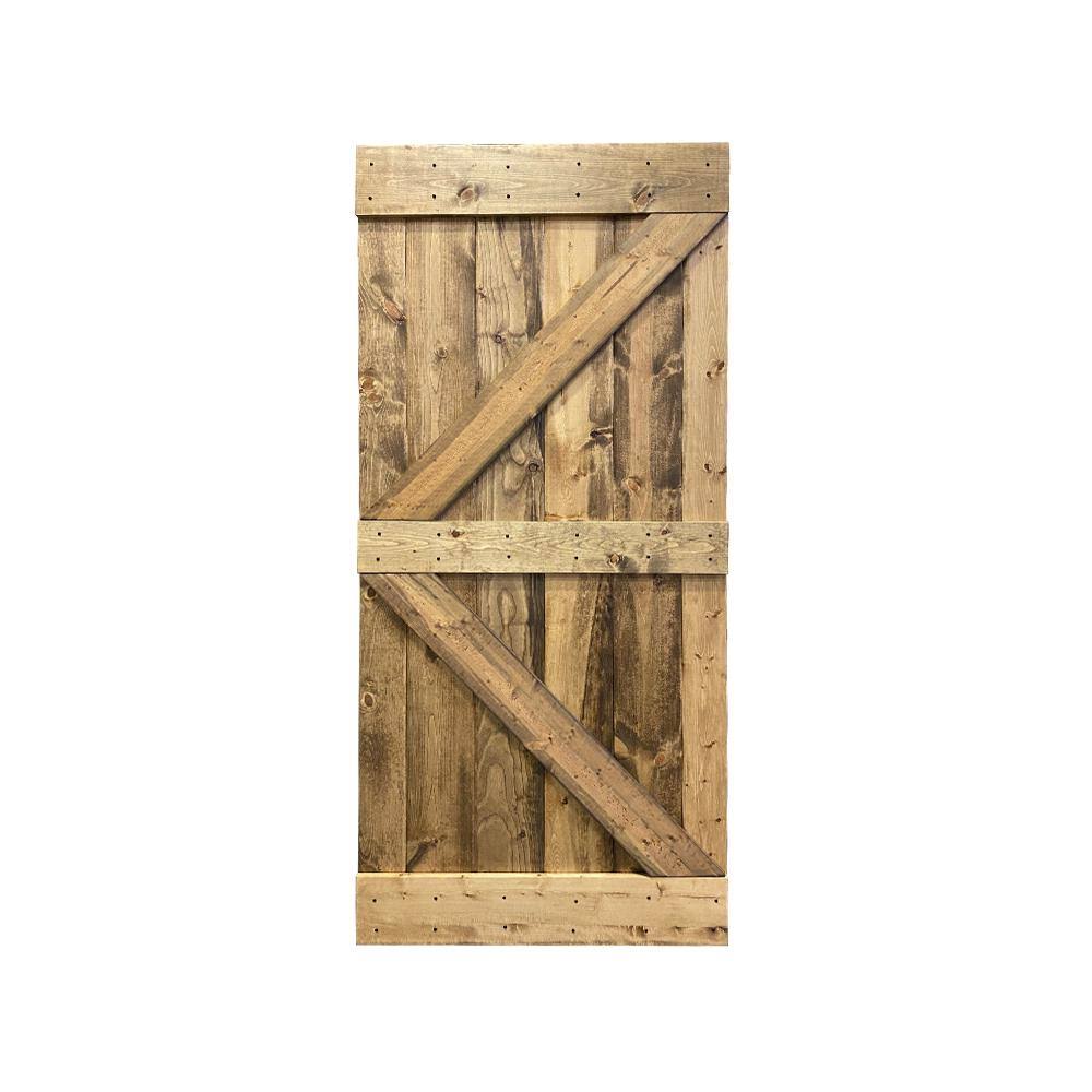 CALHOME 36 in. x 84 in. Distressed K Series Weather Oak Solid Knotty Pine Wood Interior Sliding Barn Door DTULUI_TBDG