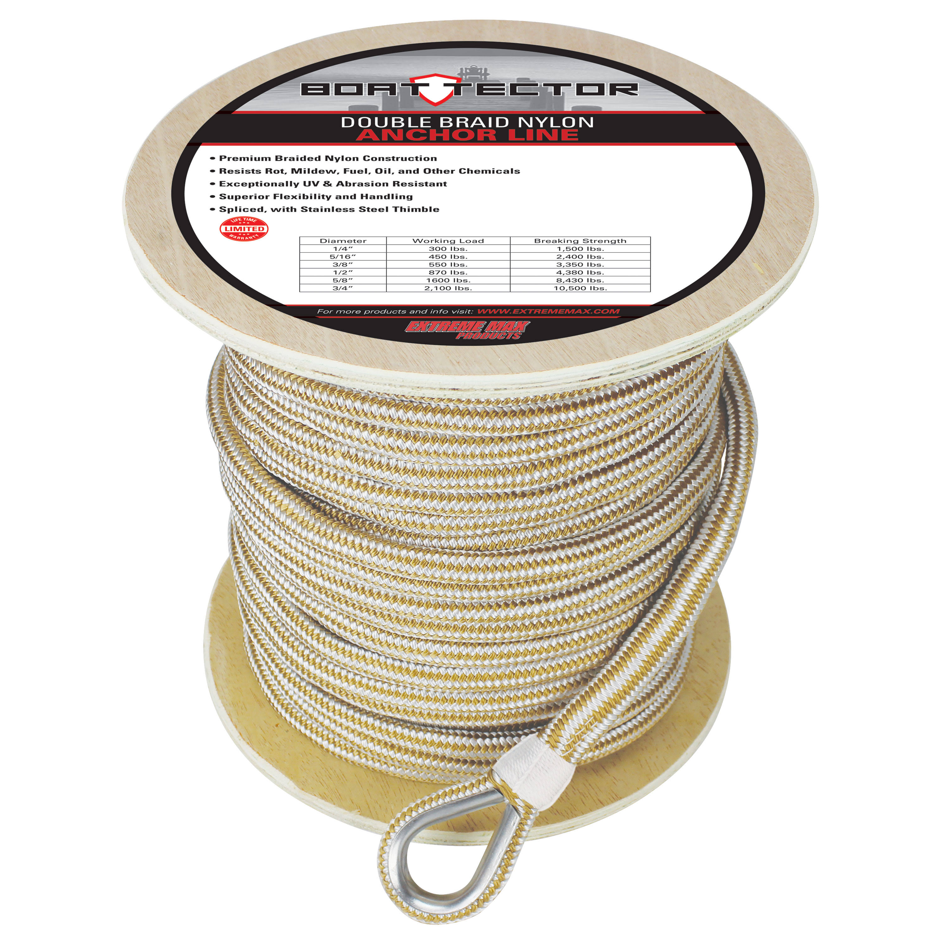 Extreme Max BoatTector Double Braid Nylon Anchor Line with Thimble - 5/8  04GJHG_EFIV