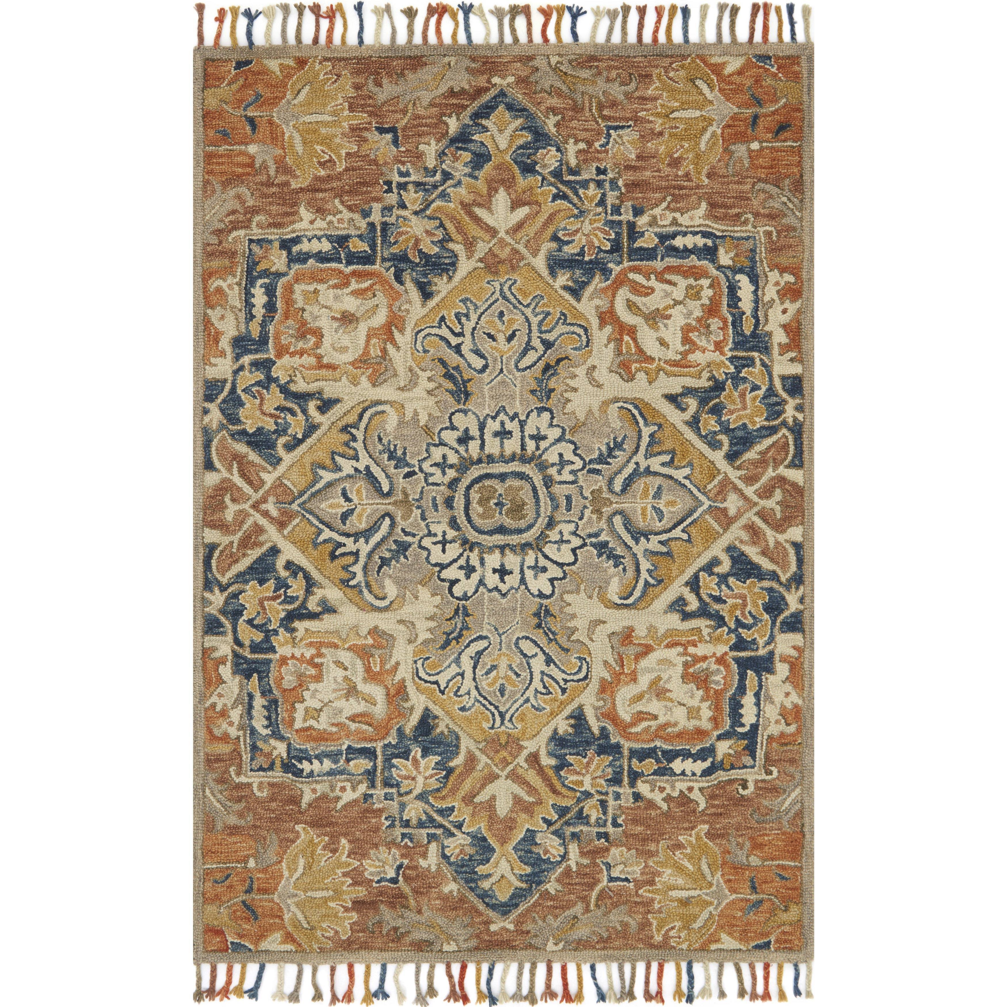 Alexander Home Sahara Rust Boho Hand-Hooked Wool Rug - Rust/Blue 9'3  SAKDB1_PPZP