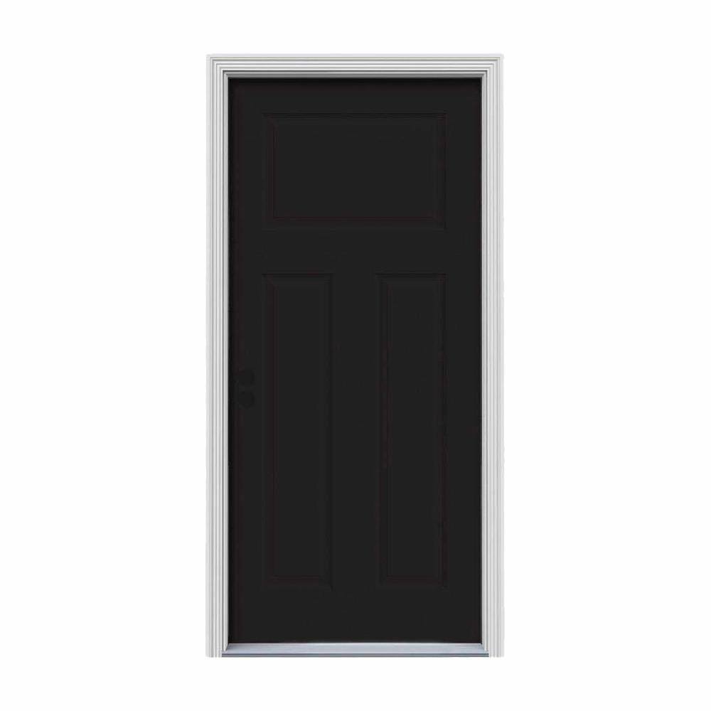 JELD-WEN 34 in. x 80 in. 3-Panel Craftsman Black Painted Steel Prehung Right-Hand Inswing Front Door w/22Y7YH_GDX7