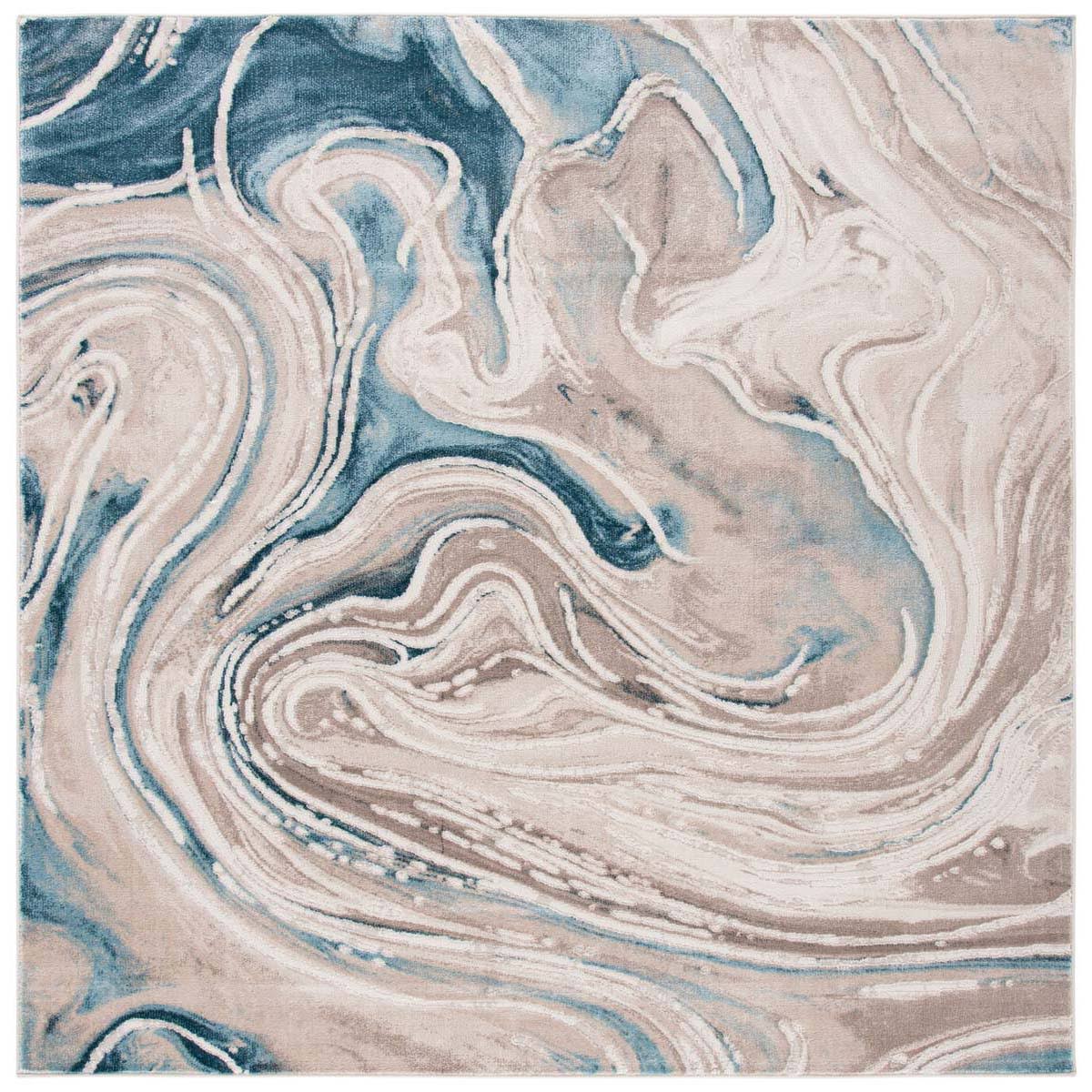 Indigo Beige and Blue Rug Brown 6.5' x 6.5' | QO0J0C_XEMD