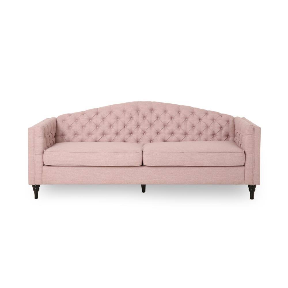 Best Selling Home Decor Antonia Traditional Button Tufted Fabric 3 Seater Sofa, Light Blush and Dark Brown Polyester in Pink | DJJ3S4_5WDH