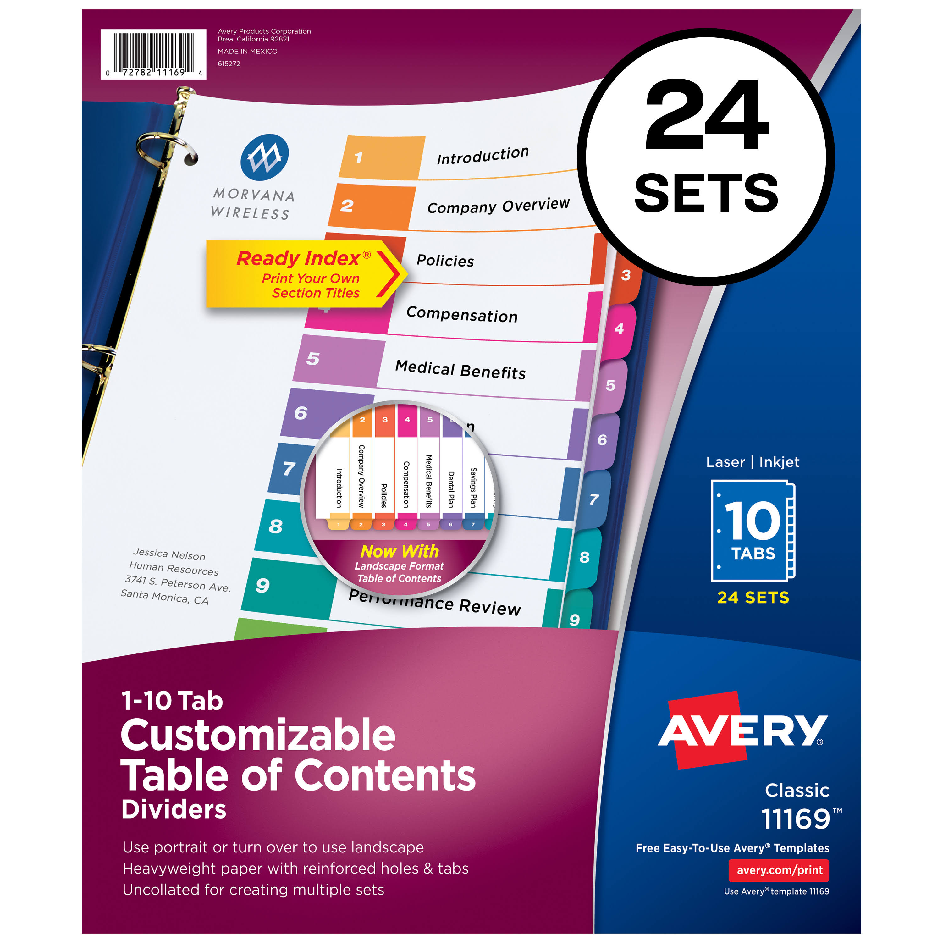 Avery Ready Index Table/Contents Dividers, 10-Tab, Assorted - 24 JAZFMP_3MUQ