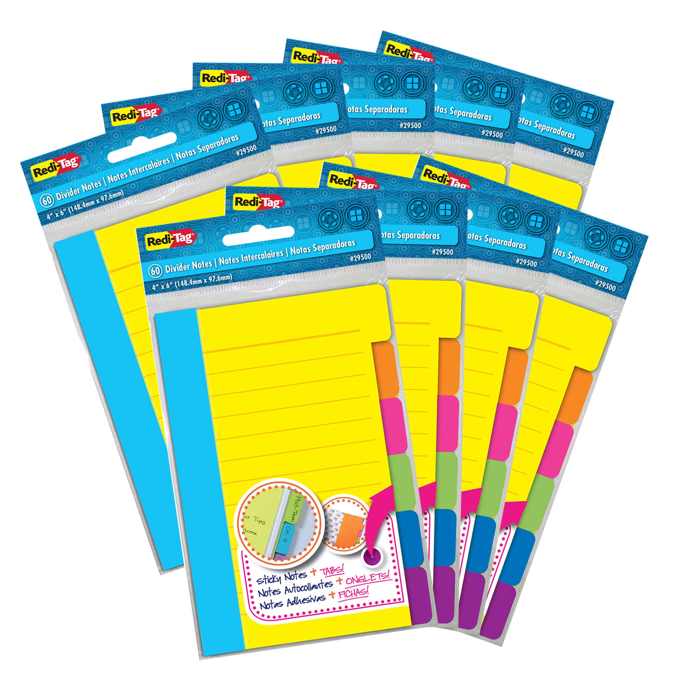 Redi-Tag Divider Sticky Notes, Tabbed Self-Stick Lined Note Pad, 60 Ruled Notes per Pack, 4 x 6 Inches, Assorted Neon Colors, 9  B6CM0B_BEXU