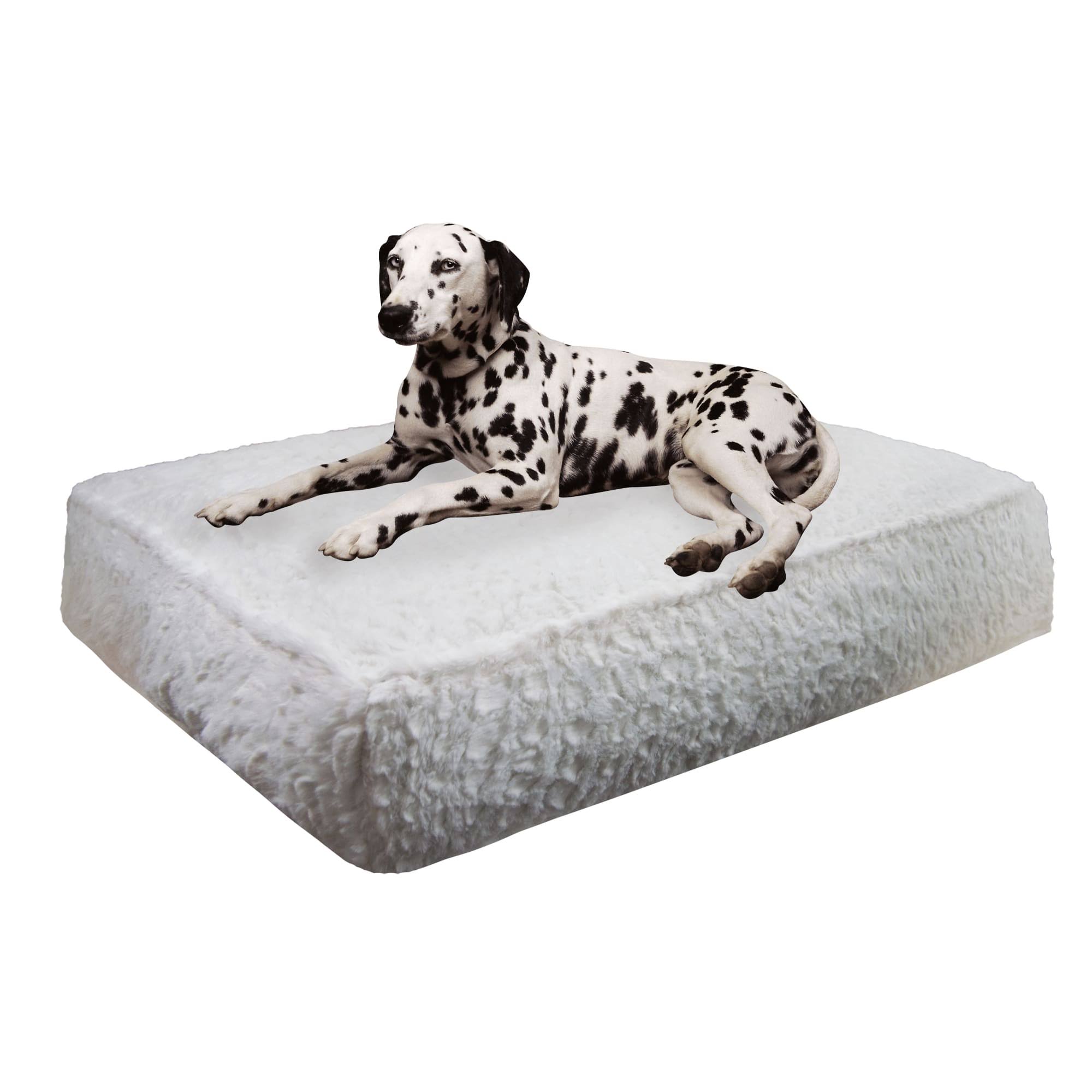 Bessie + Barnie Luxury Extra Plush Faux Fur Animal Print Rectangle Dog Cat Bed, Serenity White, FDPQFR_PPIA