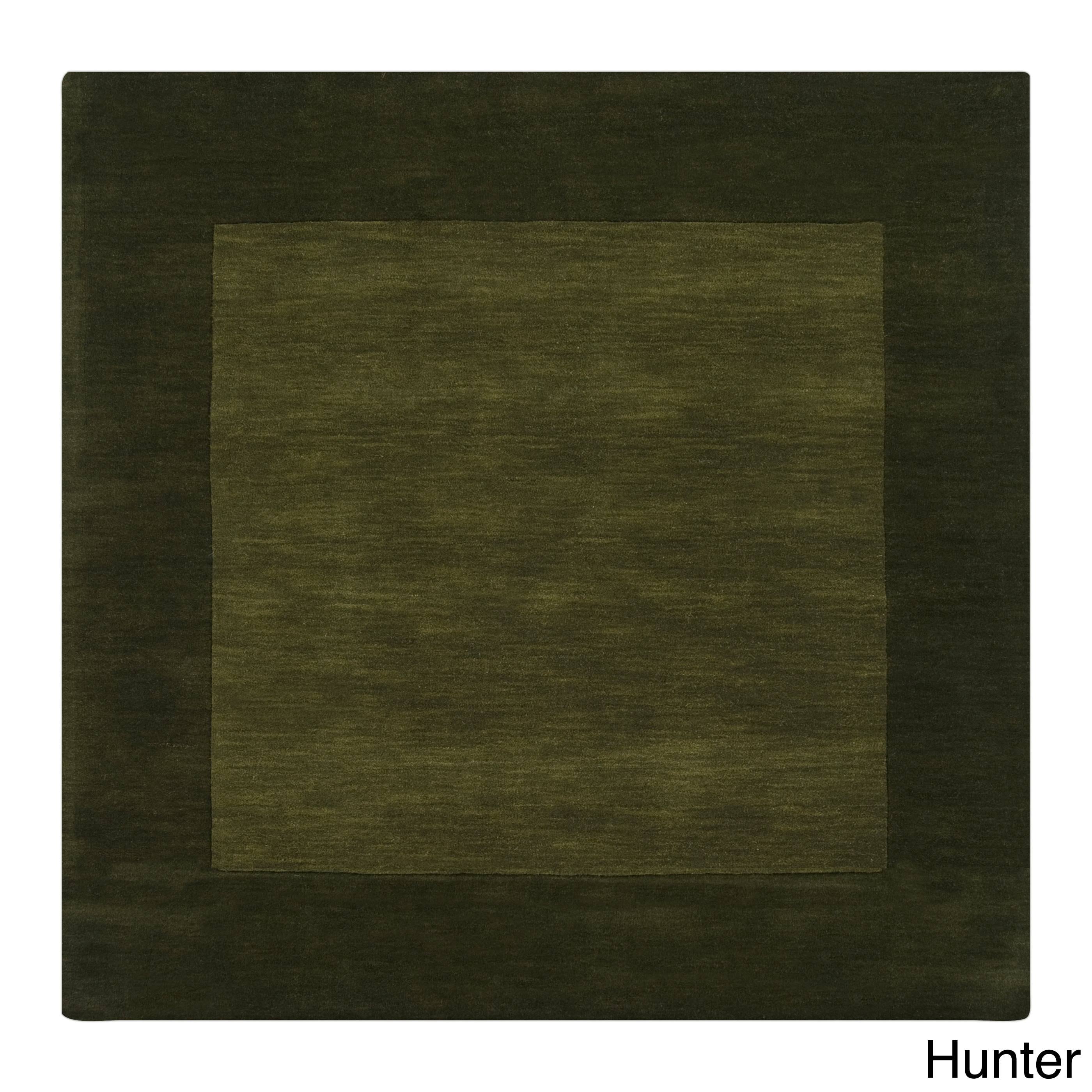 Hand-Crafted Green Tone-on-Tone Bordered Wool Area Rug - 8' x 8' NSYOLM_VUC4