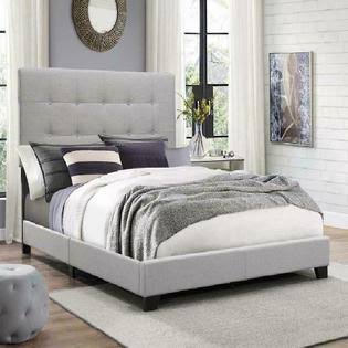 Crown Mark Queen Size Platform Bed Frame Upholstered Headboard Tufted Beds Wood Frame, IUZQ5N_TSRH